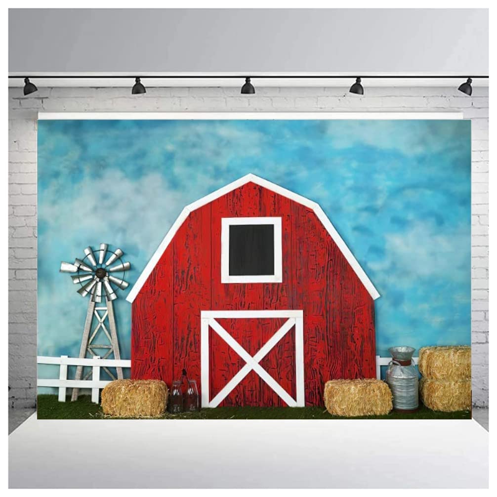 Red Barn Door Haystack Photography Backdrop Farm Theme Children Harvest Birthday Photography Background Cake Table Decoration Ba
