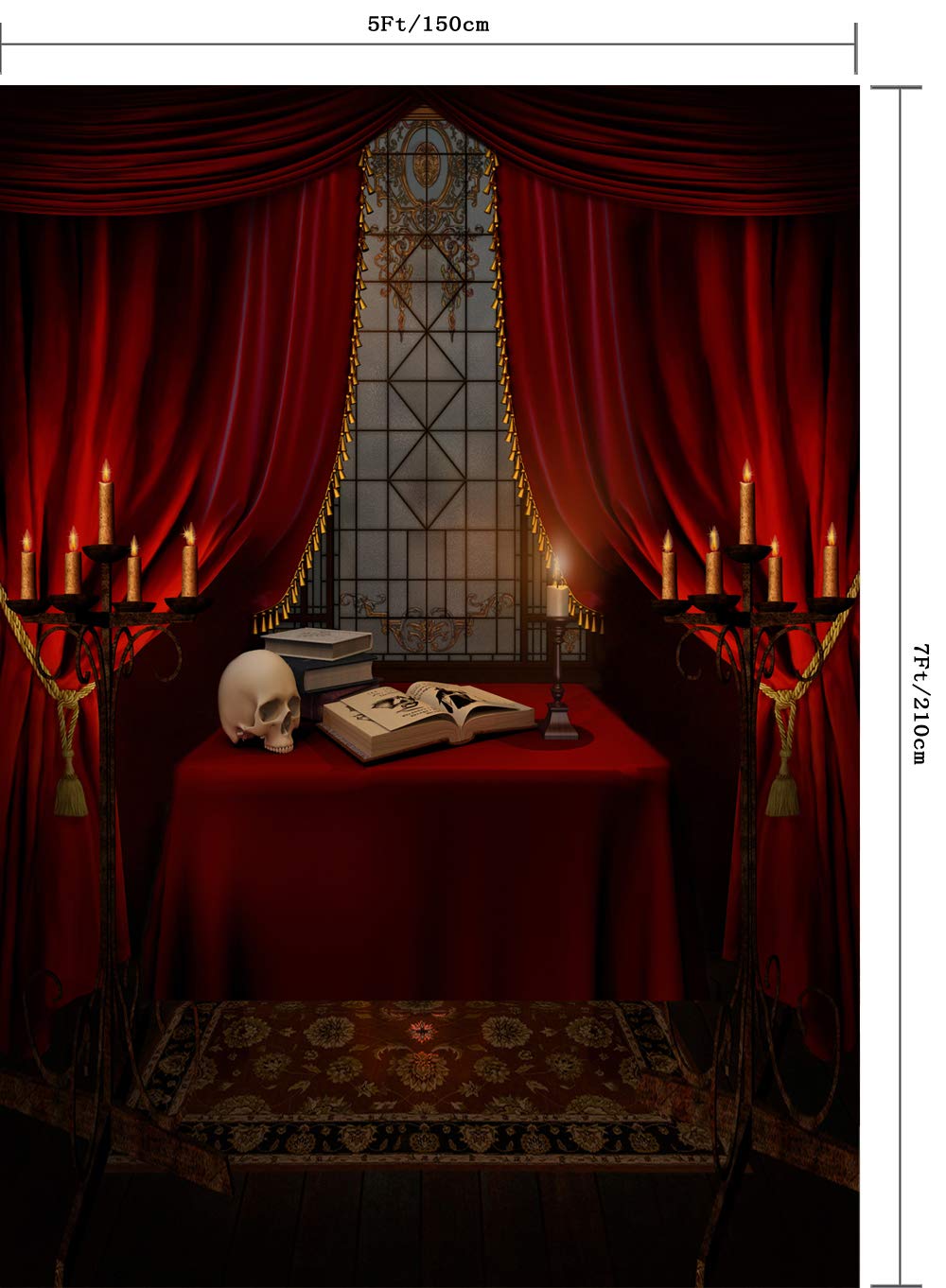 Capisco 5X7Ft Halloween Backdrop Nightmare Before Christmas Backgrounds For Baby Shower Portrait Indoor Night Antique Study Red