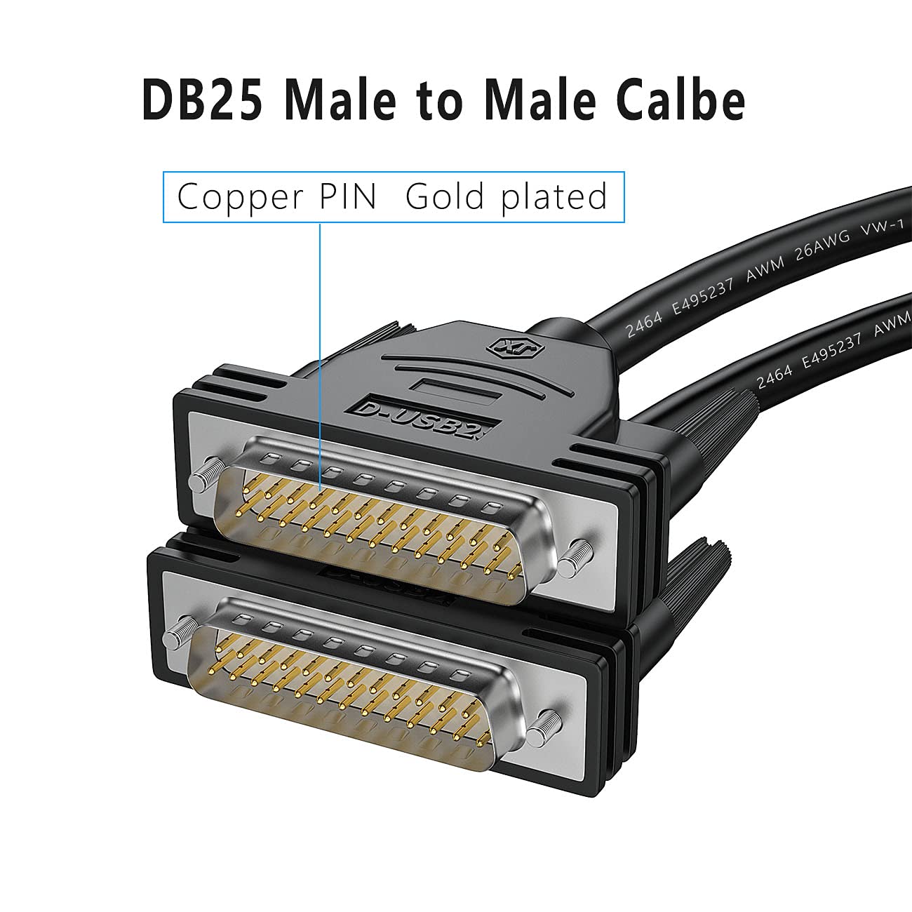 Juxinice Db25 Male To Male Cable 6Ft, 26Awg Tinned Copper Wires,Double Shielded With Foil &Metal Braid, D Sub 25 Pin Rs232 Serial Cable In Black