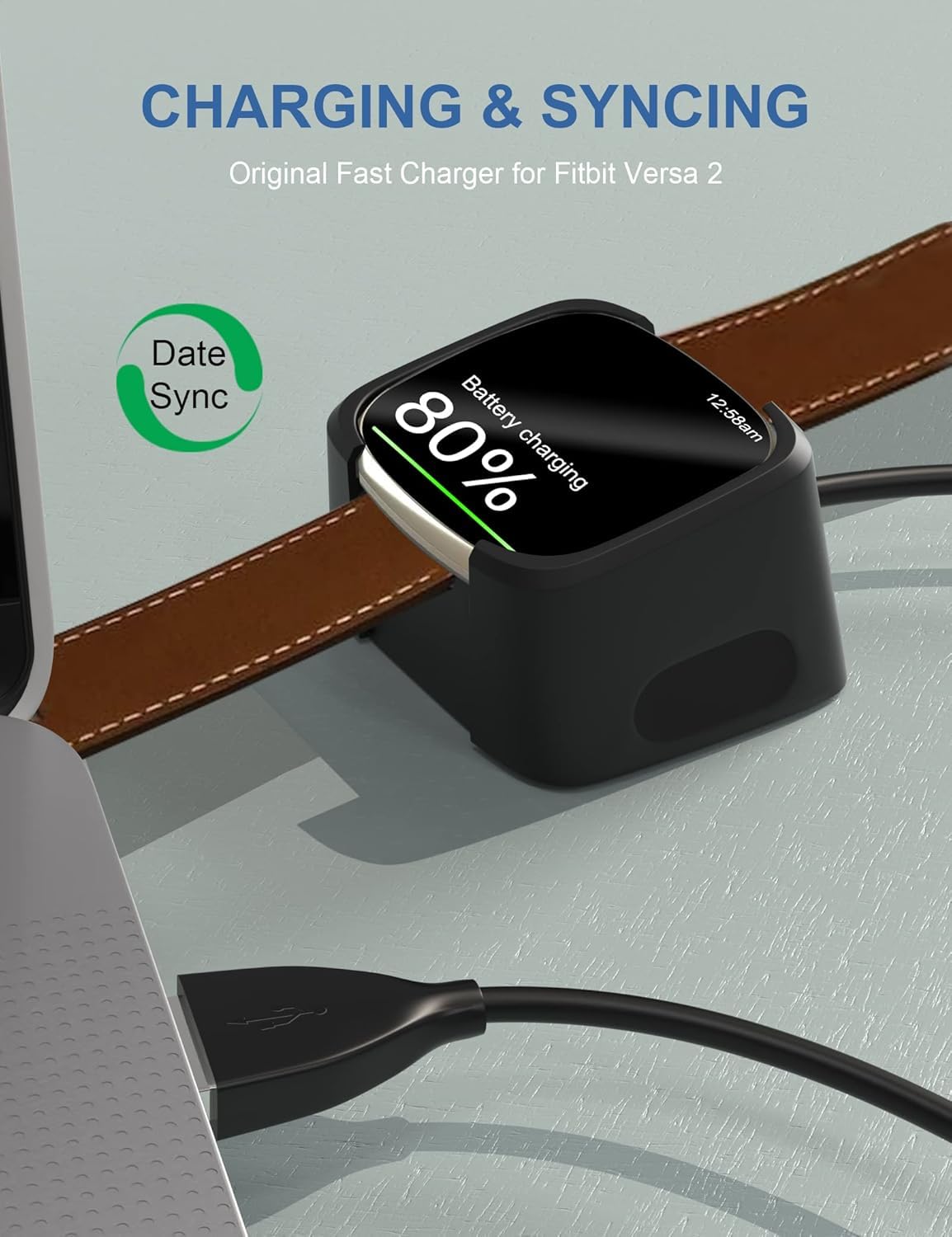 3.3Ft Usb Charger Compatible With Fitbit Versa 2 Charger Dock Anti Slip Replacement Smartwatch Charging Cable Stand(Not For Vers