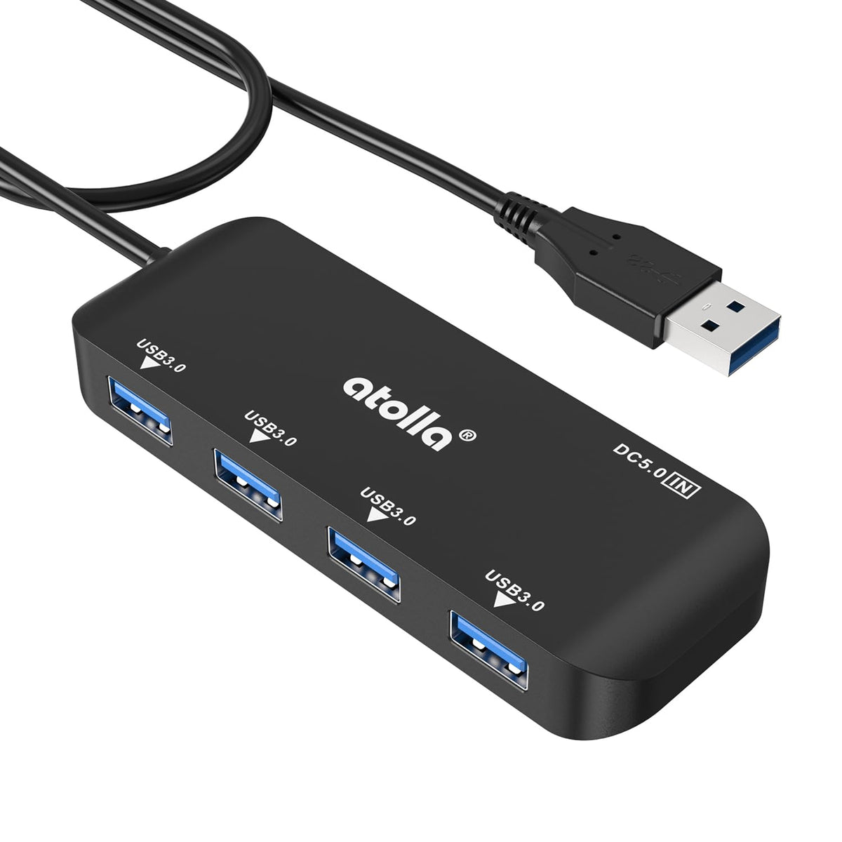 USB Hub, 4-Port USB 3.0 Hub with 2ft Cable, Ultra-Slim Data Expander - Compatible with Windows, Mac, Linux Laptops & PCs