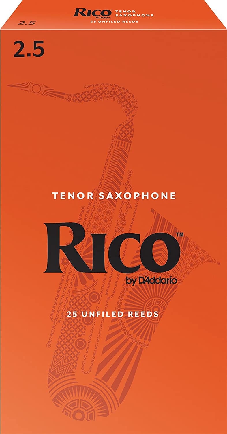 Rico Tenor Saxophone Reeds - Tenor Sax Reeds - Unfiled Cut, Thinner Vamp For Ease Of Play - Strength 2.5-25 Pack