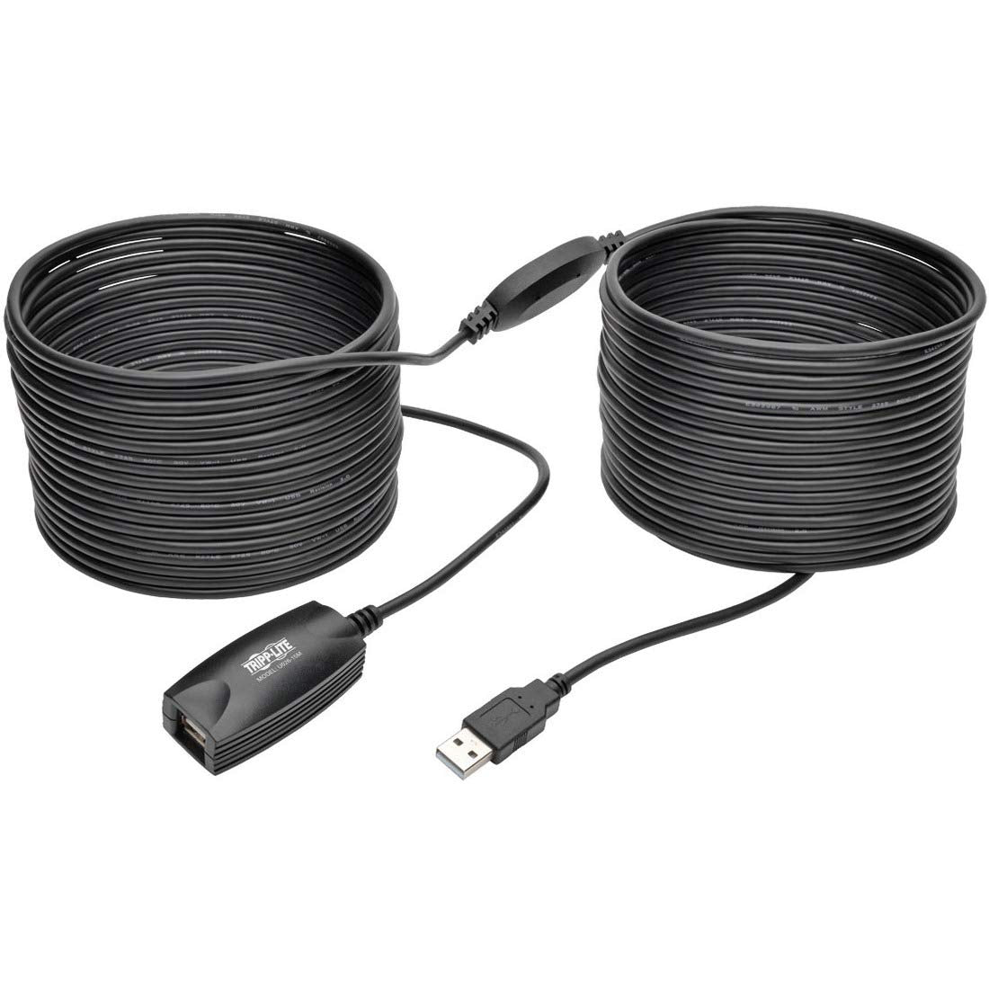 Tripp Lite 15M Usb 2.0 Hi Speed Active Extension Repeater Cable Usb A M/F 49Ft (U026 15M), Black