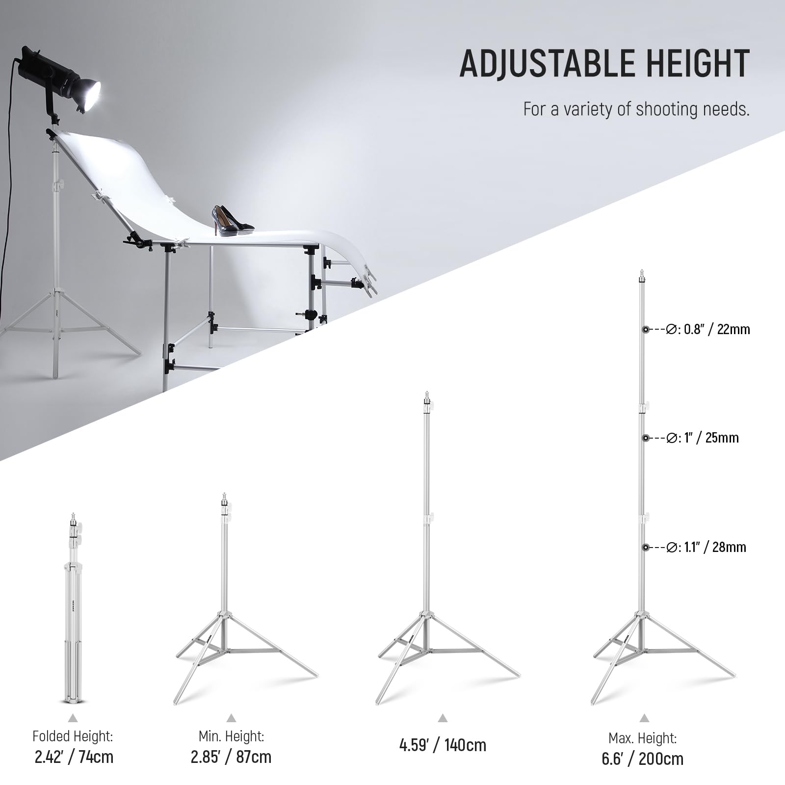 Neewer Light Stand For Photography 87 - 200 Cm, Tripod Stand With Spring With 28 Mm Thicker Tube For Ring Light/Led Light/Strobe