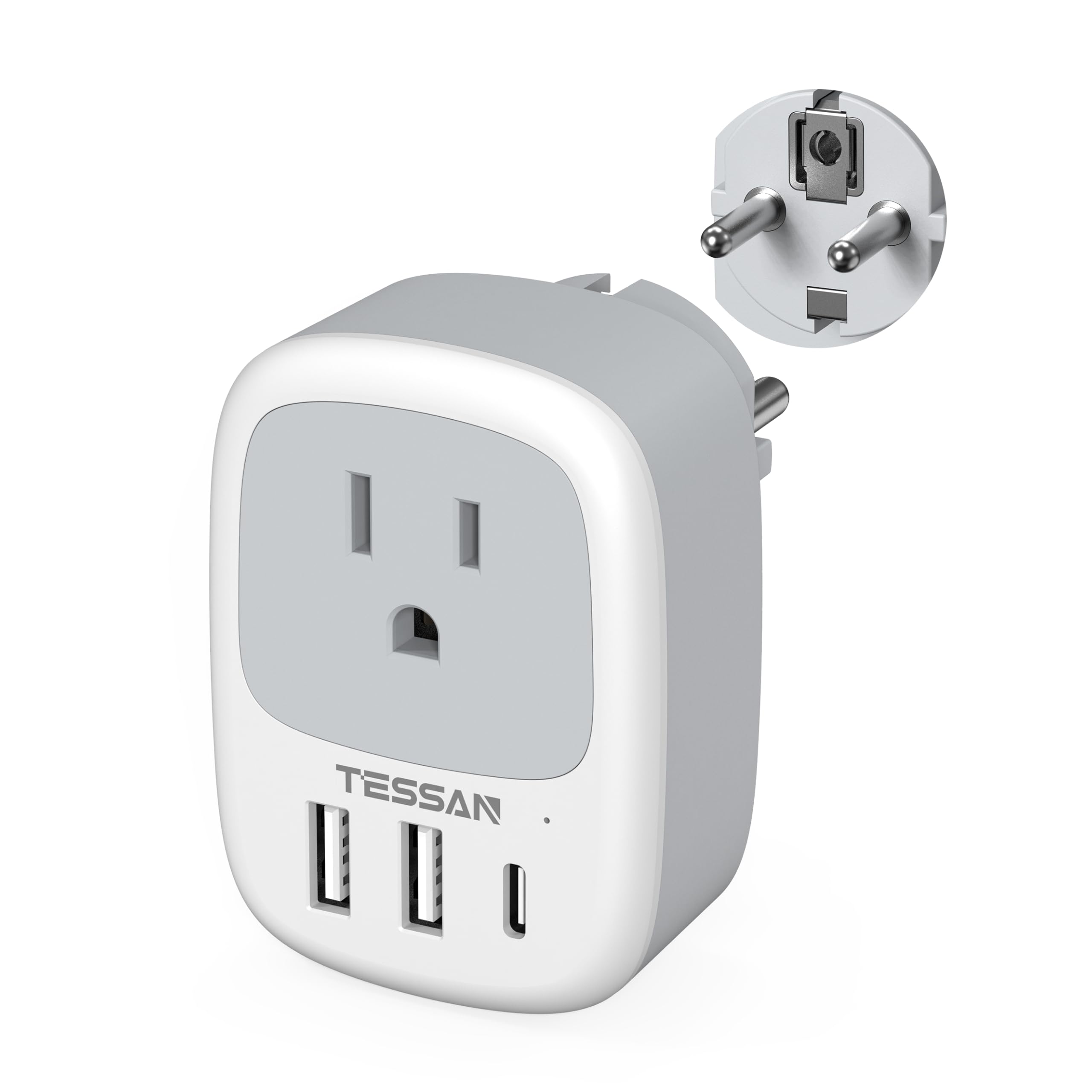 Type E F Plug Adapter Usb C, Tessan Germany France Power Adaptor, Schuko Outlet With 3 Usb Ports, Travel Plug For Us To Europe E