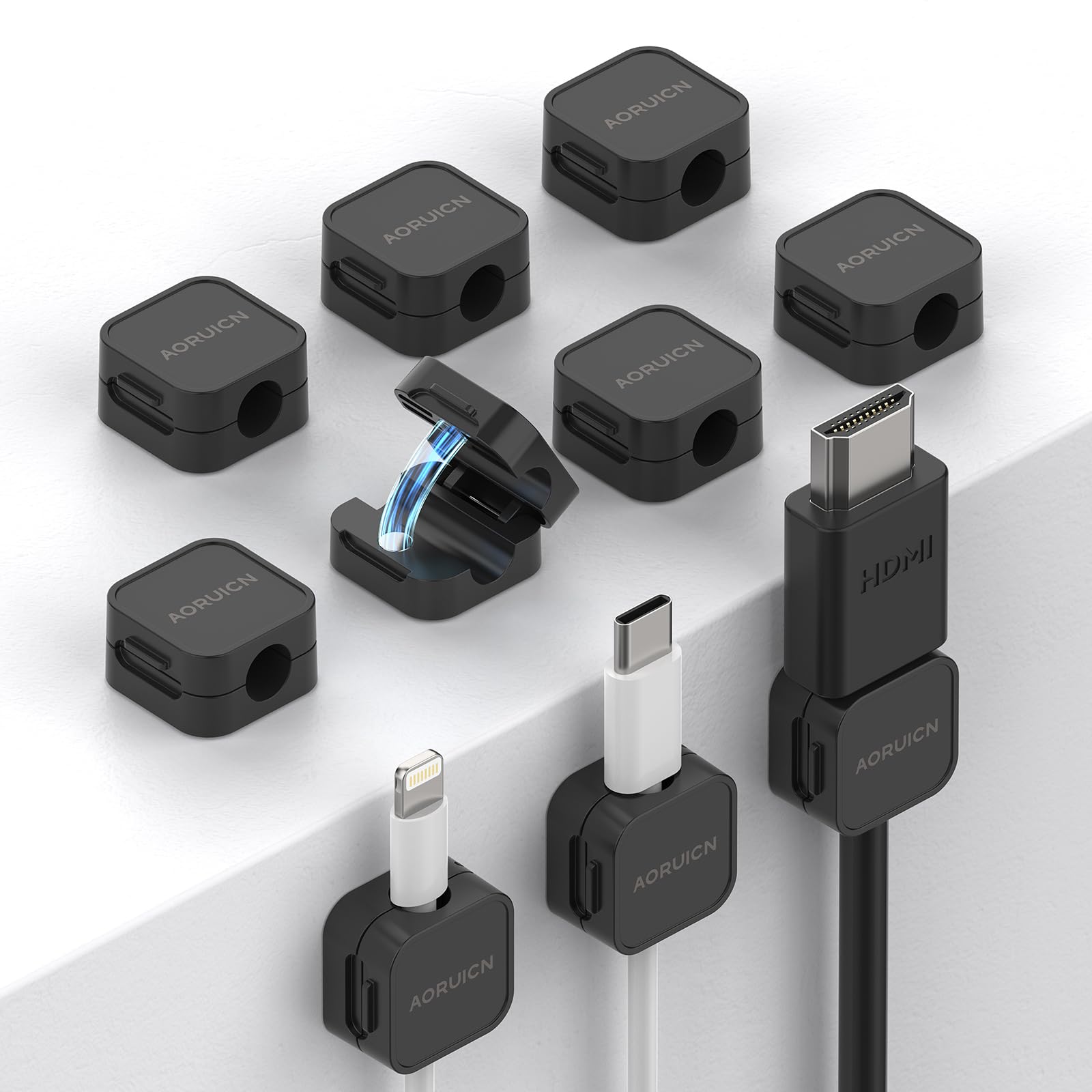10 Pack Magnetic Cable Clips Cord Holder, Under Desk Cable Management, AORUICN Adhesive Wire Holder Keeper Organizer for Home Of