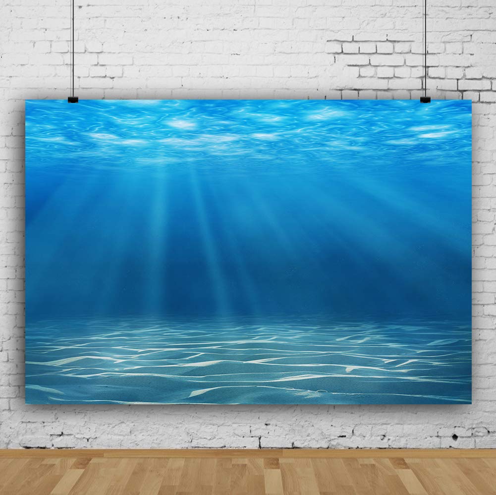 Laeacco Underwater World Background 7X5Ft Photography Background Undersea Sunlight Deep Blue Water Sun Ray Backdrop Seabed Child