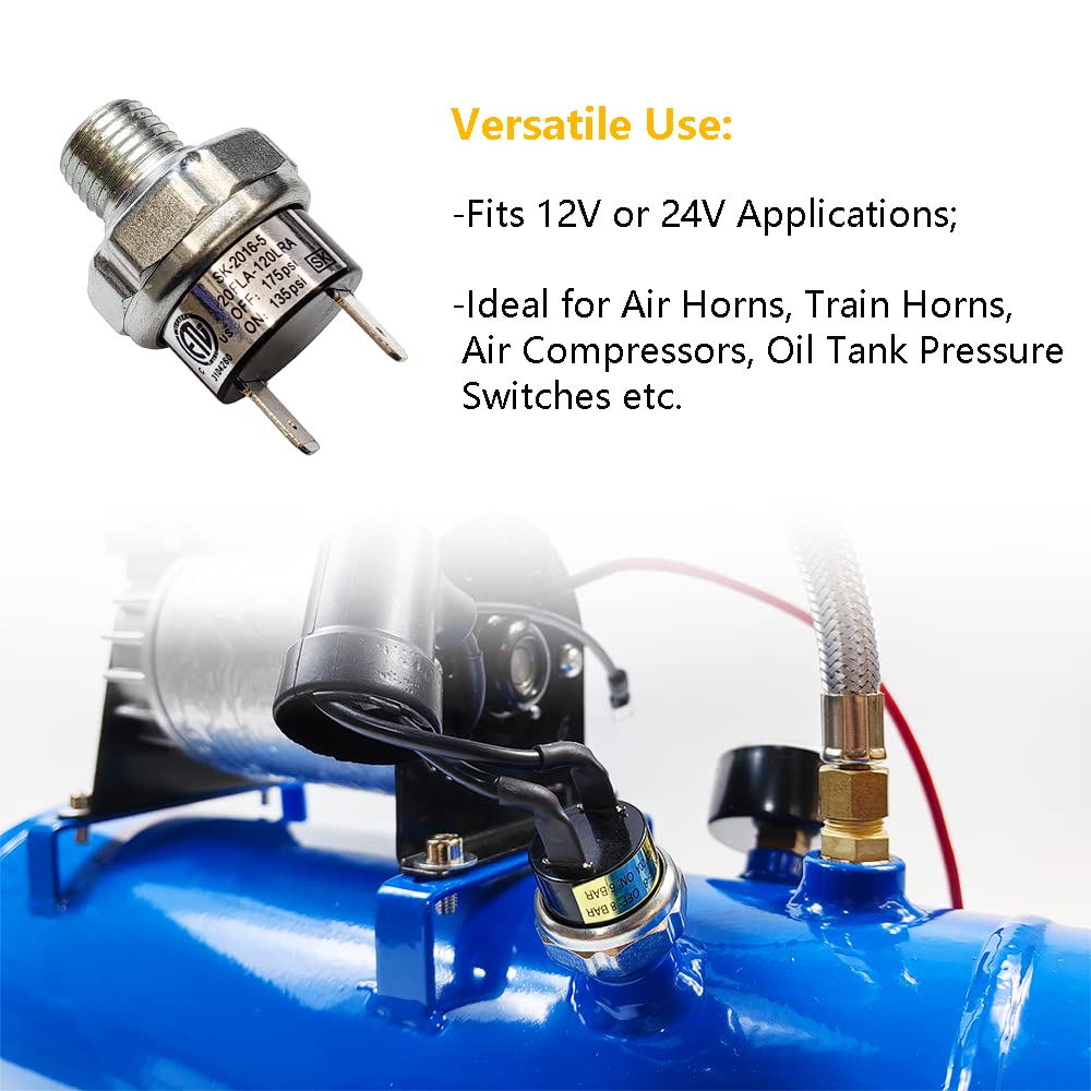 Pair Of Air Pressure Switch 135 175 Psi Tank Mount Type Thread 1/4'' Npt 12V 24V Dc Air Compressor Pressure Switch For Air Train