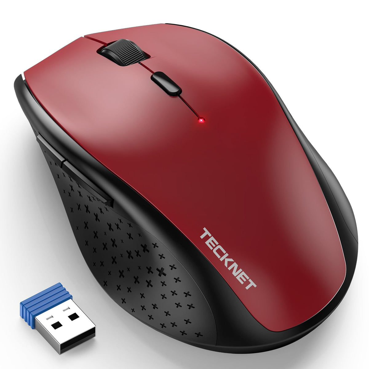 Tecknet Wireless Mouse, 2.4G Usb Computer Mouse With 6-Level Adjustable 4800 Dpi, 30 Months Battery, Ergonomic Grips, 6 Buttons Portable For Pc, Chromebook, Mac - Red