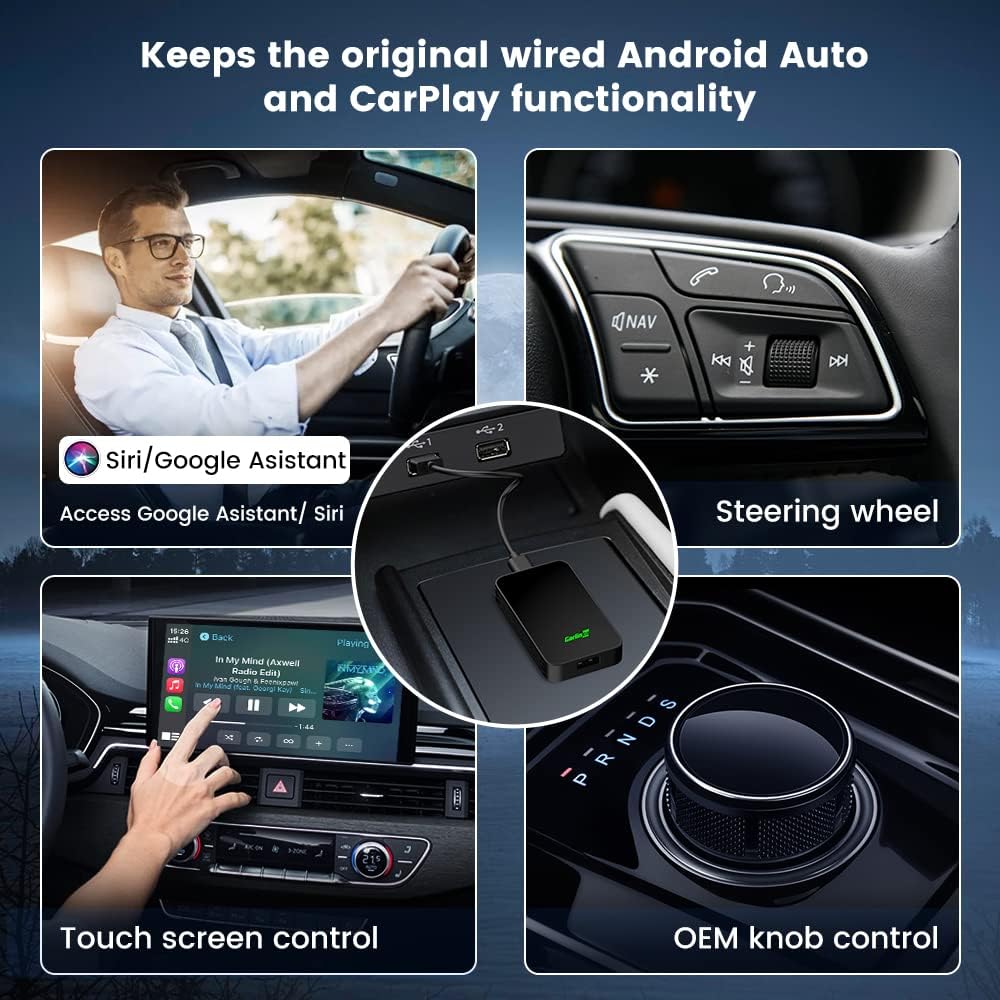 Carlinkit 5.0 Wireless Carplay Adapter Converts Wired Carplay To Wireless/Wired Android Auto To Wireless Cpc200 2Air Wireless Android Auto Adapter Plug & Play Auto Connect No Delay Online Update