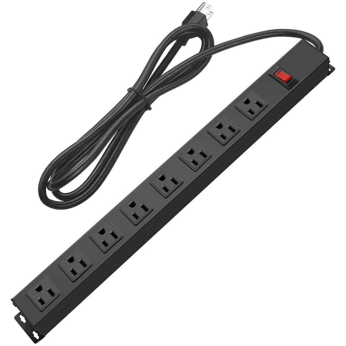 Metal 8 Outlet Mountable Power Strip, Wall Mount Outlet Power Strip Heavy Duty, Wide Spaced Commercial Shop Power Strip With Swi