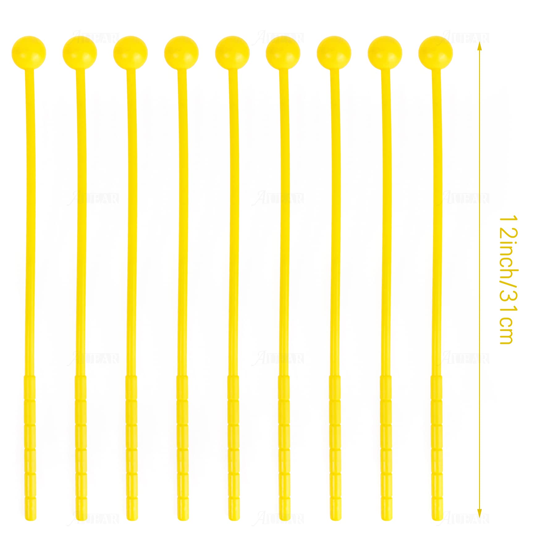 Auear, 10 Pack Plastic Bell Mallets Solid Drum Percussion Sticks For Drum Chime Xylophone 12Inch Yellow