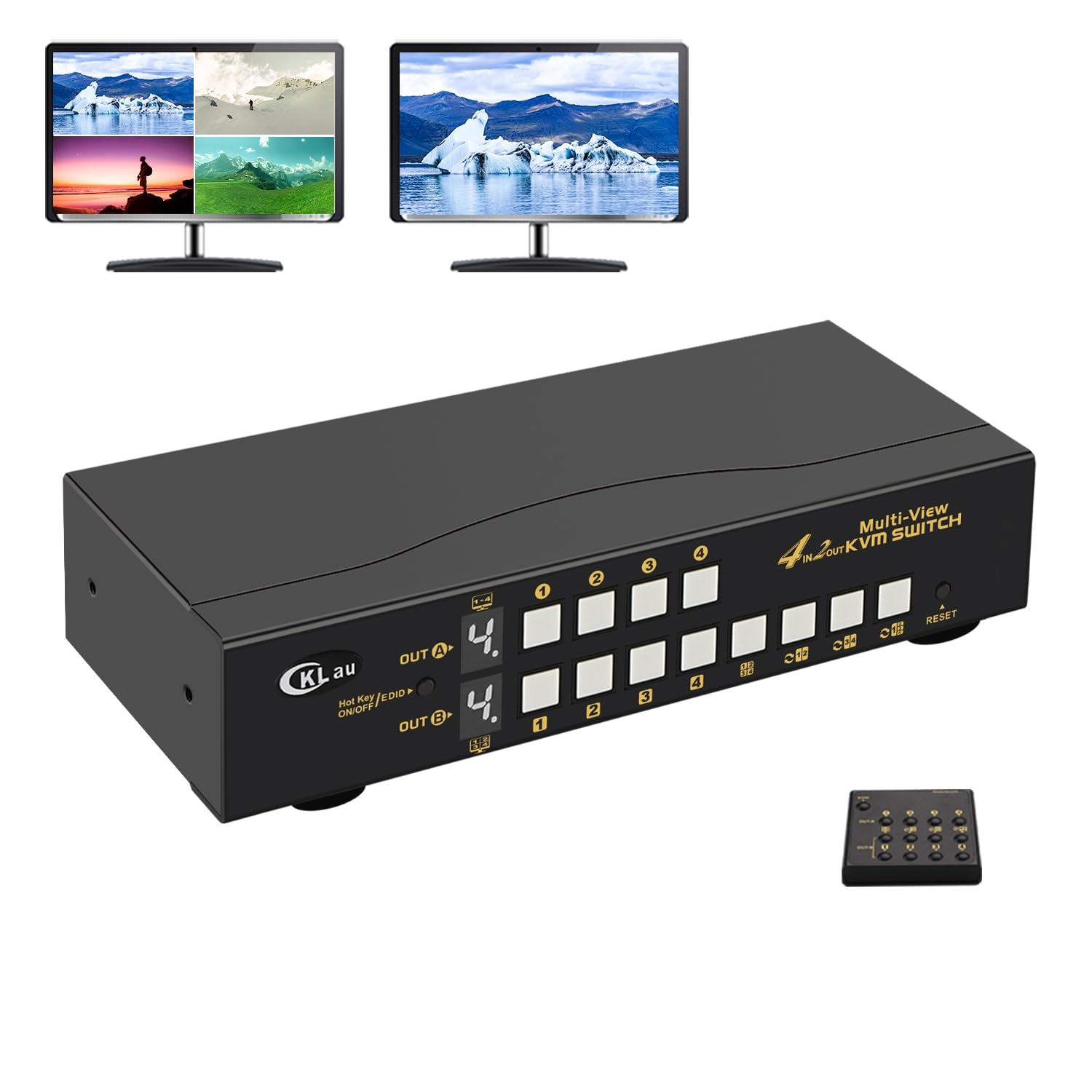Cklau 4 Port Hdmi Split Multi View Kvm Switch Dual Monitor With Cables Supports Single Screen, Dual Screen, Quad Screen Modes, S
