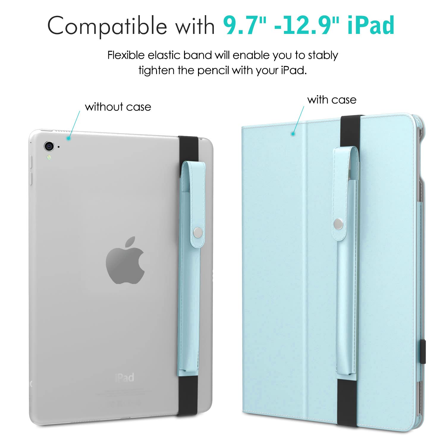 MoKo Pencil Holder for Apple Pencil Pro, Apple Pencil 1st/2nd Generation, Apple Pencil (USB C), PU Leather iPad Pencil Sleeve Pouch with Buckle & Elastic Band Attach to iPad Case,Sky Blue