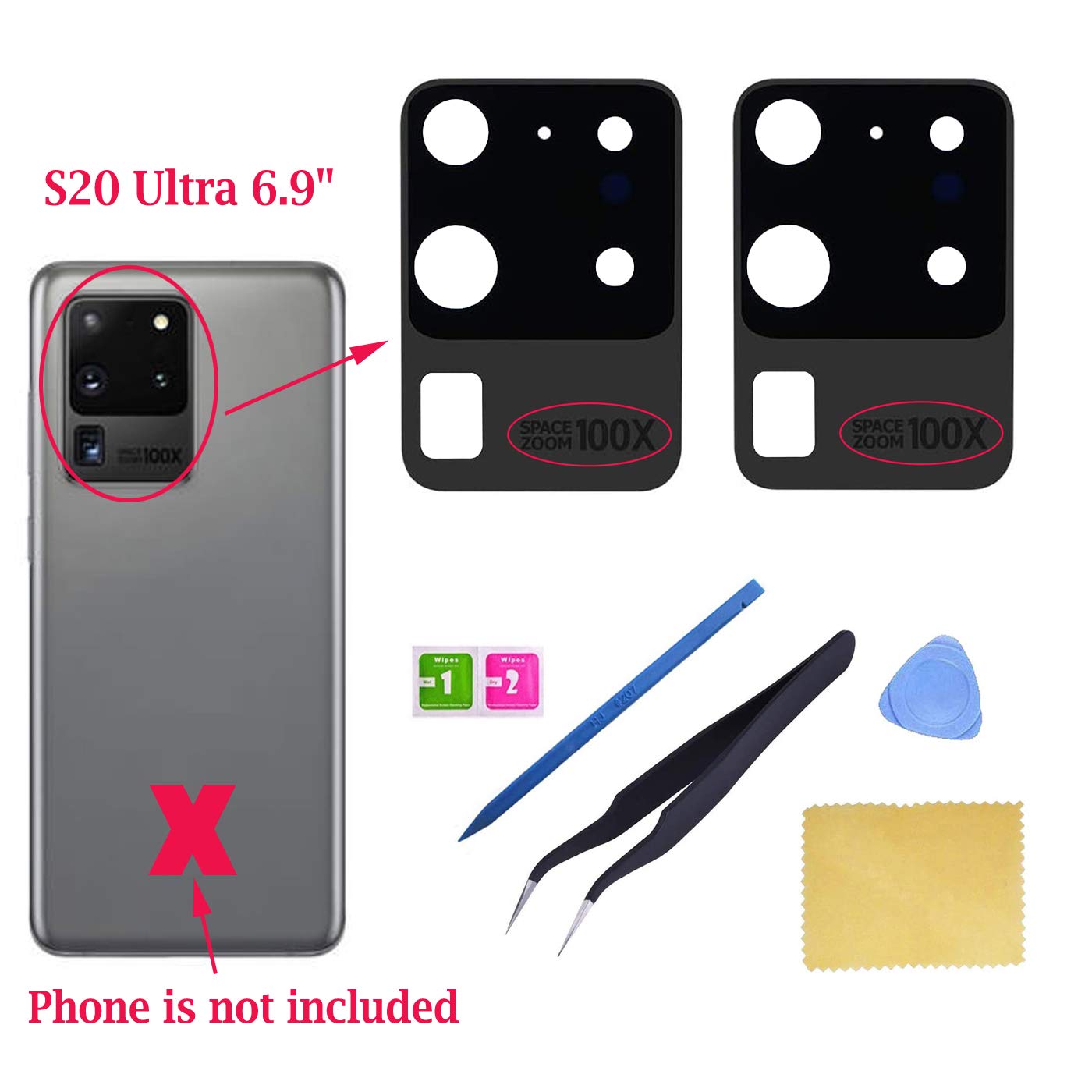Ubrokeifixit Galaxy S20 Ultra Back Rear Camera Glass Lens Cover Replacement With Pre Cut Tape For Samsung Galaxy S20 Ultra 6.9' Sm G988(Not For S20+ 6.7',Not For S20 6.2') (S20 Ultra/2Pcs)