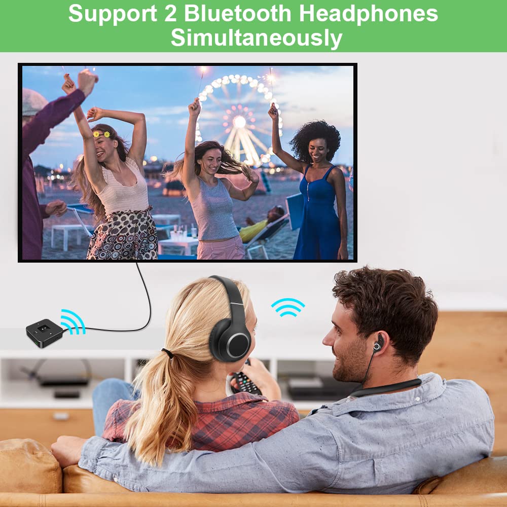 Golvery Bluetooth 5.0 Transmitter Receiver For Tv, 2 In 1 Bluetooth Aux Adapter For Pc/Dvd/Mp3/Car/Home Stereo/Speaker/Gym, Optical/Rca/Aux Connection, 25 Hours Playtime, Pair 2 Devices Simultaneously