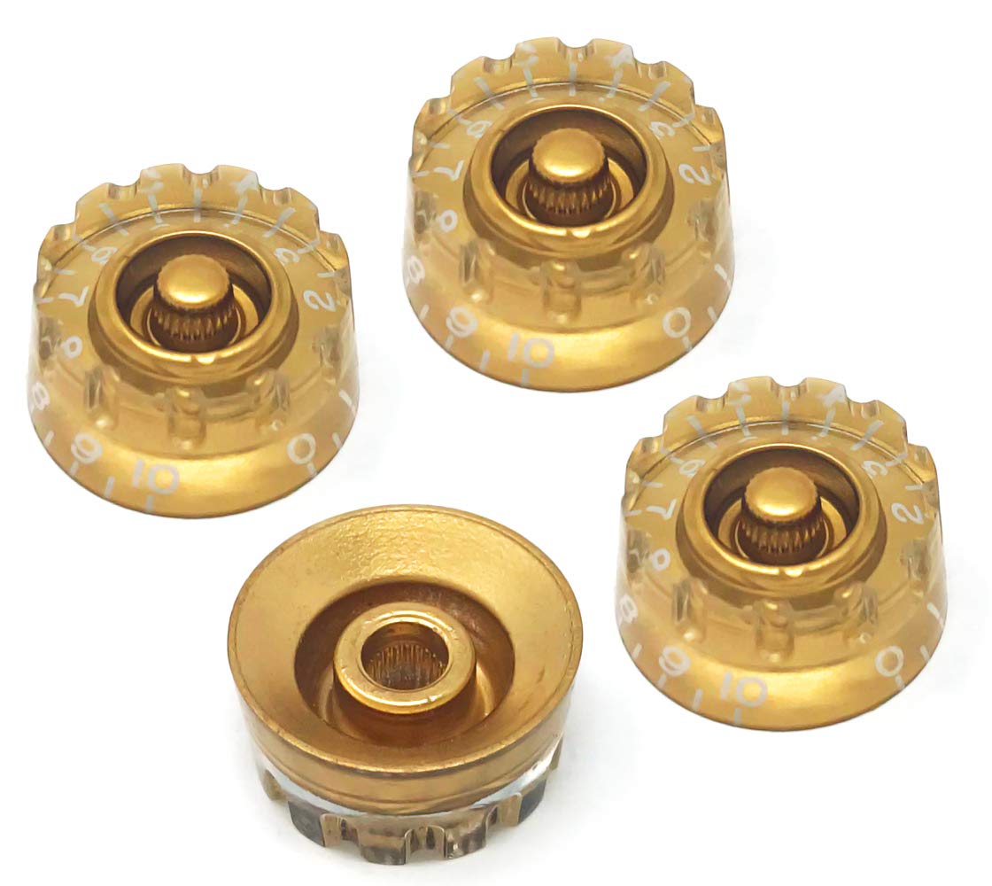 Vintage Forge Gold Notched Speed Knobs Compatible With Usa Les Paul Sg Electric Guitar (Set Of 4) Knurled Fits 24 Fine Spline Us