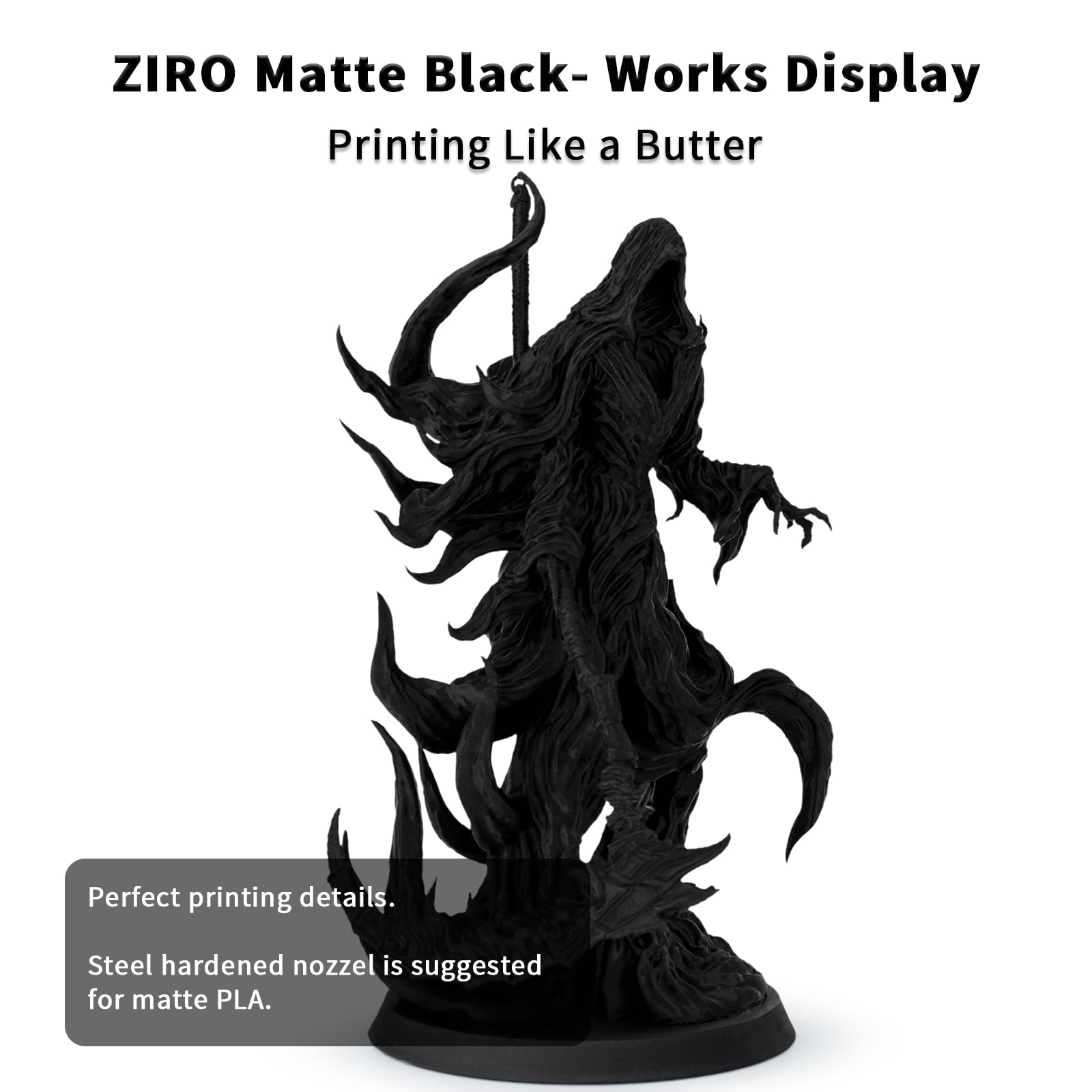 Ziro Matte Pla Filament 175Mm,1Kg 3D Printer Filament,High Toughness Pla,Dimensional Accuracy +  003Mm,Matte Pla Black