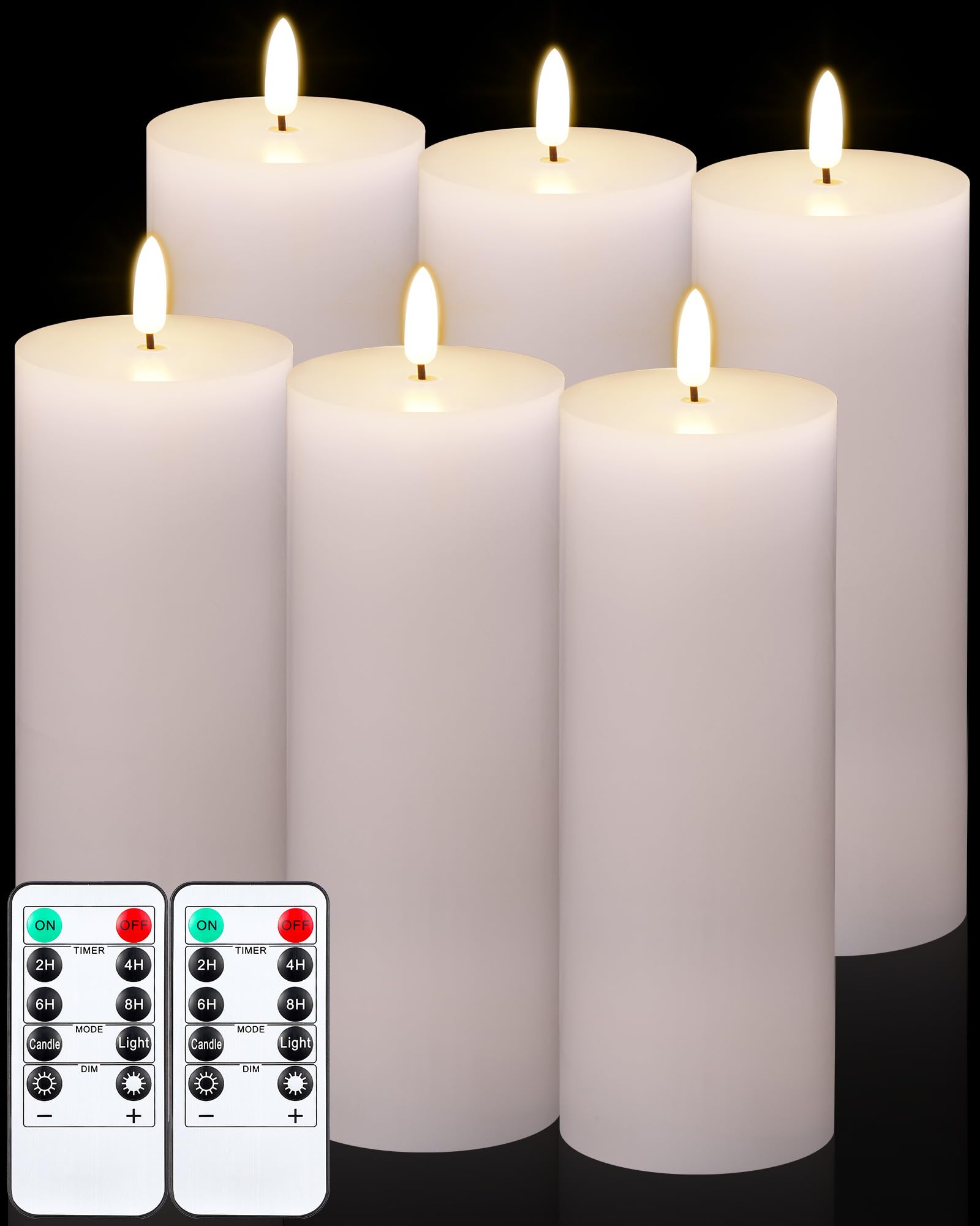 VIHOSE 6 Pack White Flameless Candles Set with Remote and Timer Flickering Flameless Battery Candles LED Pillar Flat Top for Wed