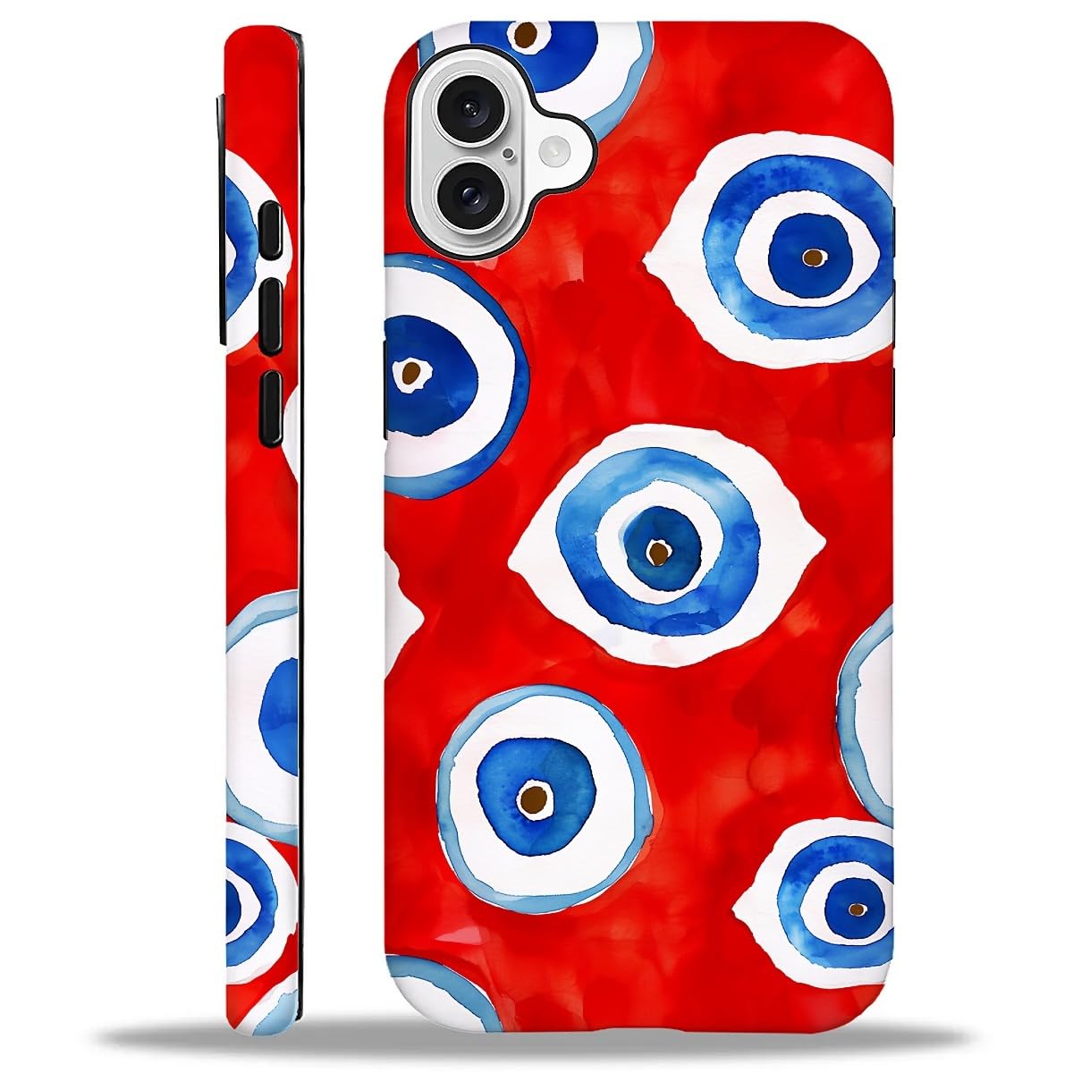 WANKBLC Compatible with iPhone 16 Matte Case, Evil Eye Red Blue Pattern for Girl Full Body Design Soft Silicone Drop Shock Scrat