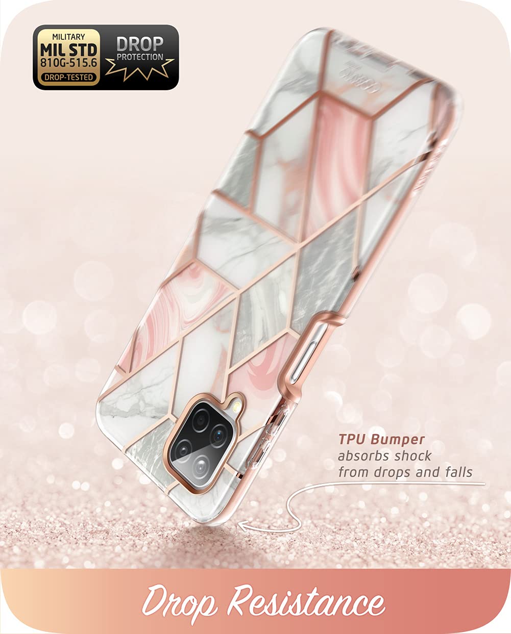 I Blason Cosmo Series Protective Bumper Case With Built In Screen Protector For Samsung Galaxy A12 (2021 Release), Marble Multic