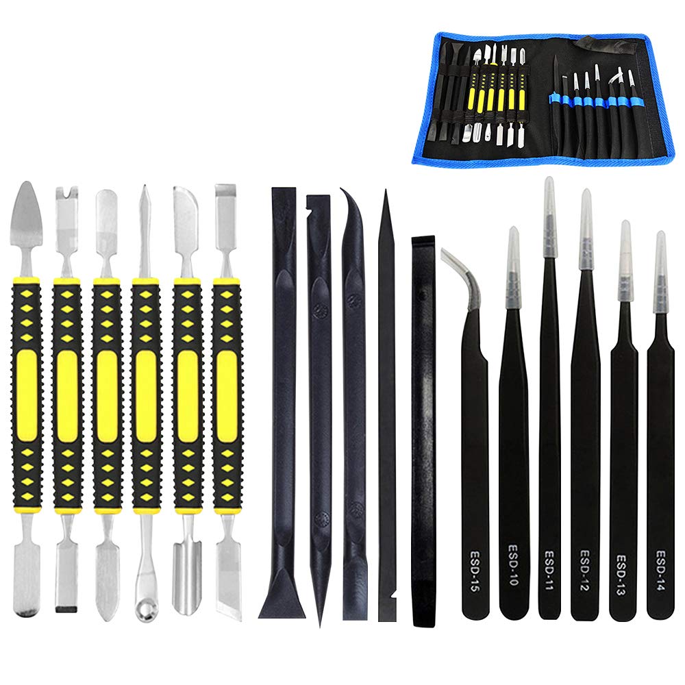 17 In 1 Electronics Repair Tools Opening Pry Tool Kit With Dual Ends Metal Spudgers And Black Tweezers Replacement For Ipad Tabl