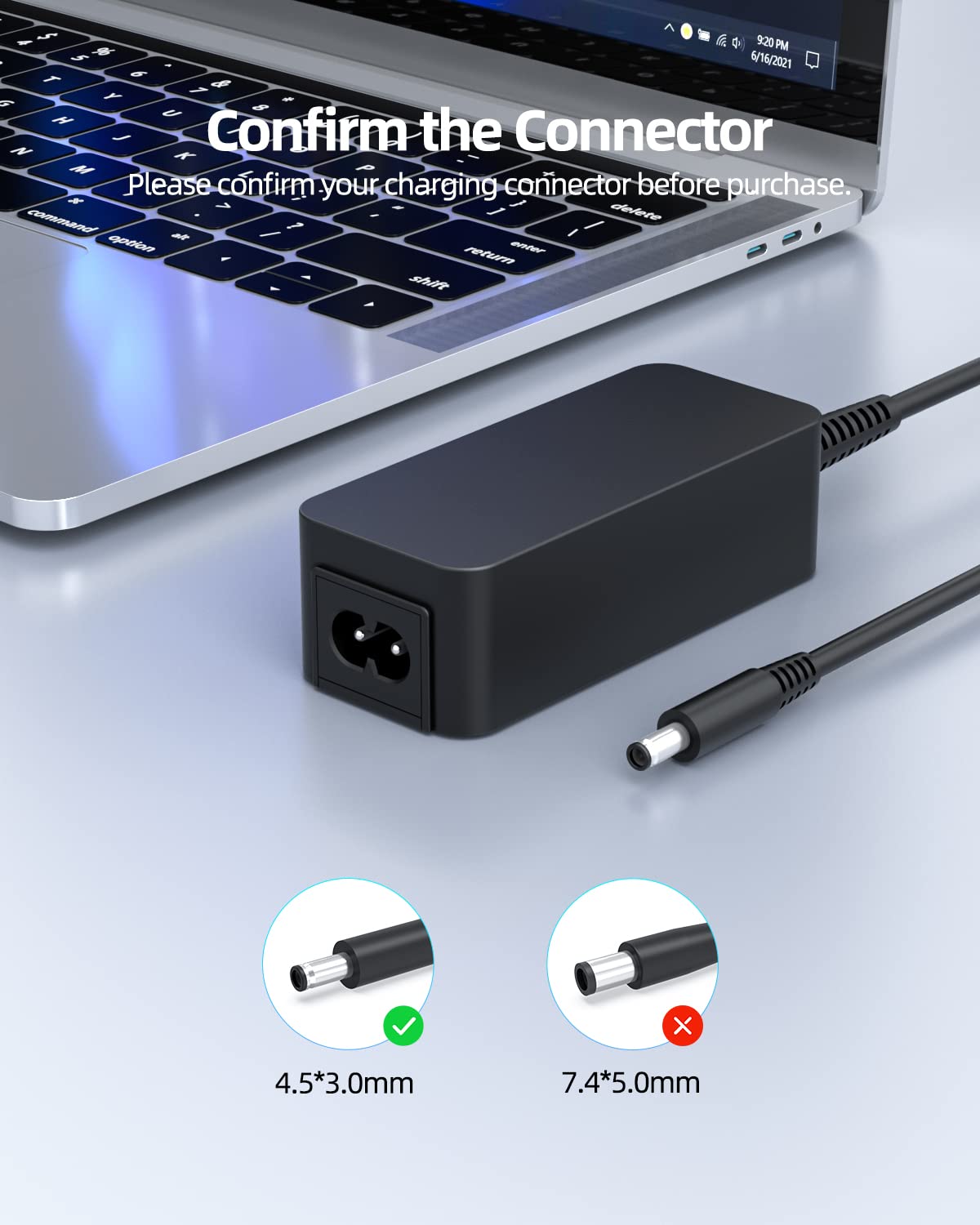 45W Ac Charger Adapter Fit For Dell Inspiron 3580 3583 3585 3593 3793 5591 5593 3790 3785 3595 3590 3584 3582 3581 3493 3490 3482 3481 3590 5490 5590 Laptop Power Supply Cord