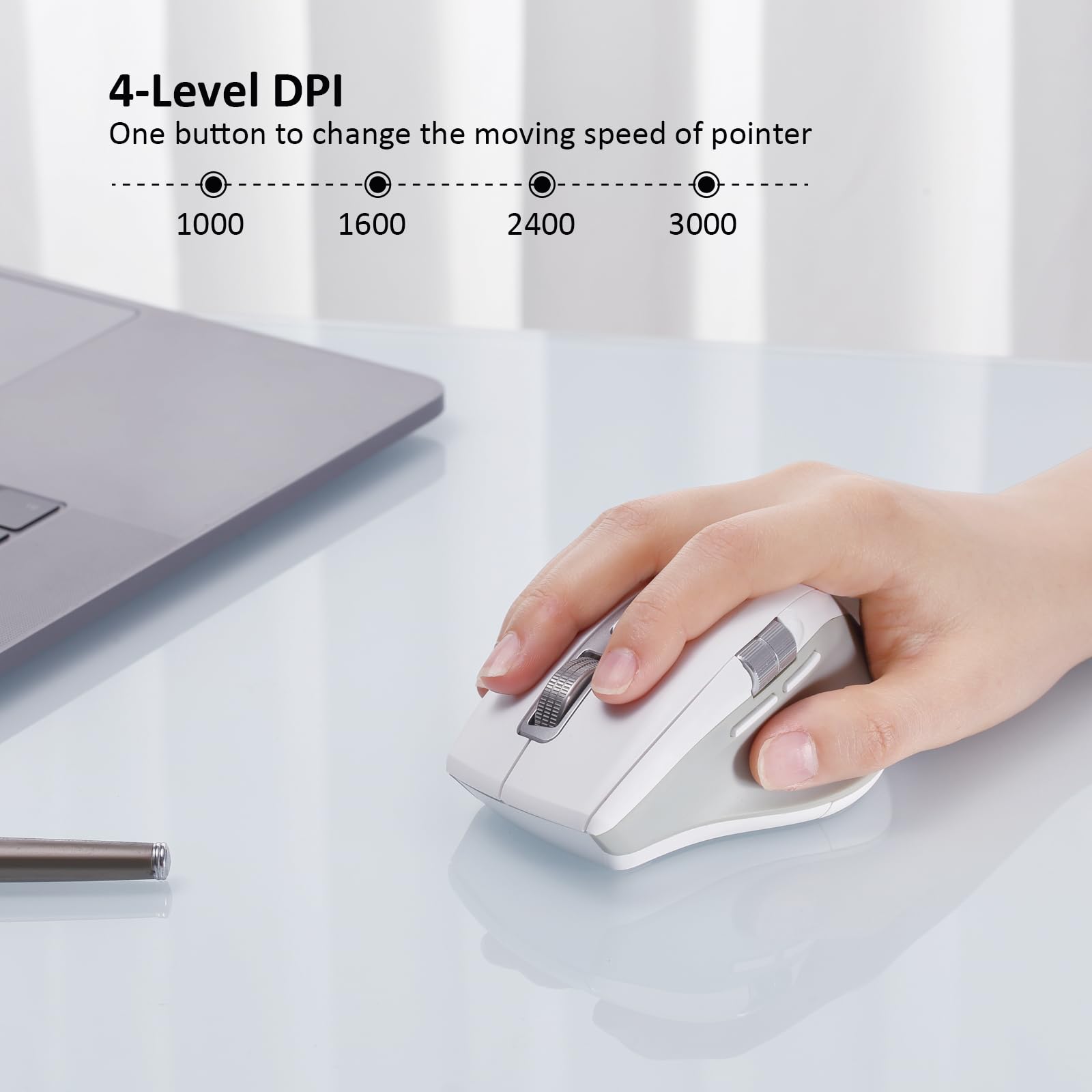 Infinmind Wireless Bluetooth Mouse With Smart Flying Scroll, Thumb Scroll Ergonomic Mice, Silent Multi Device Mouse For Computer