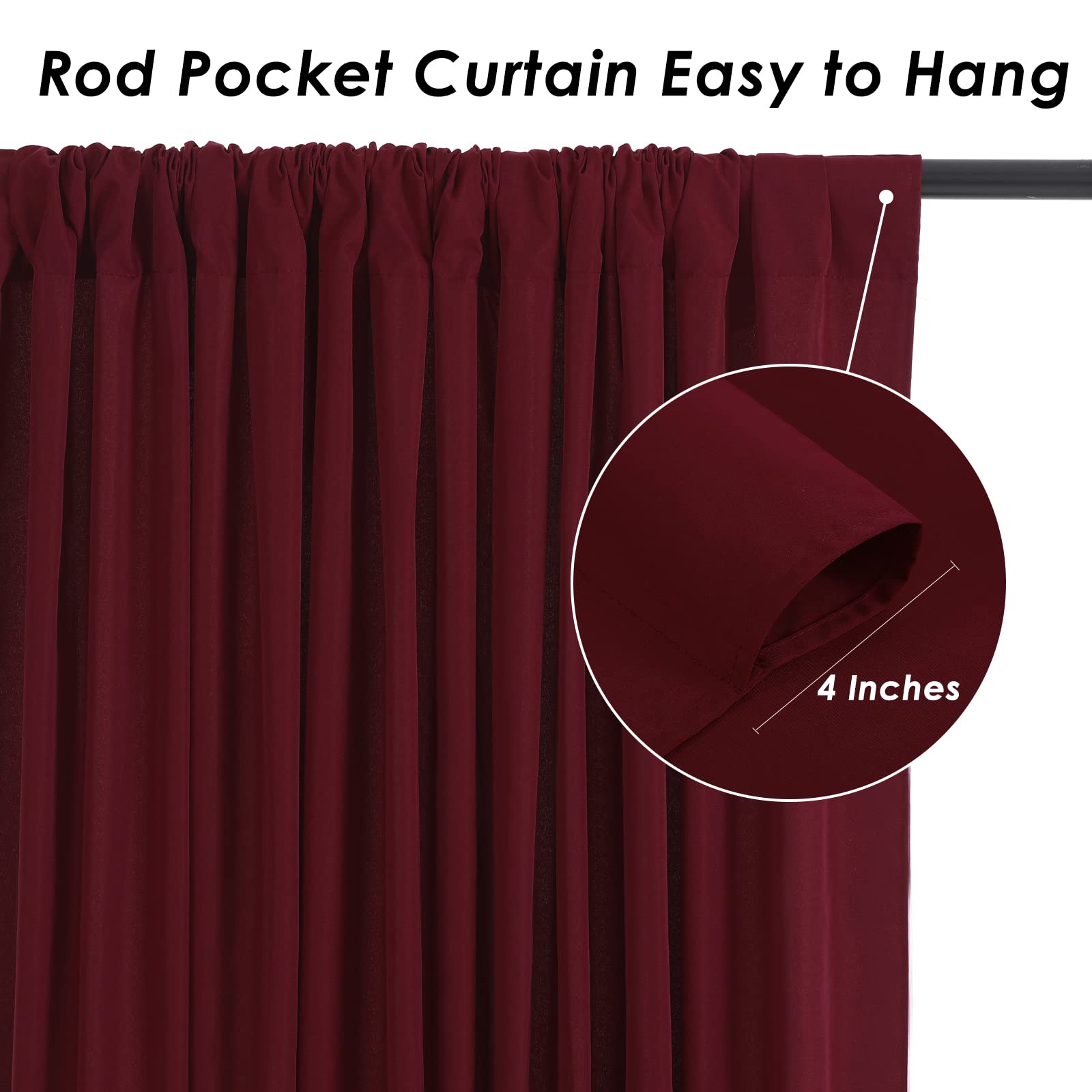 Burgundy Backdrop Curtains Photo Booth Background 2 Panels 5Ft X 10Ft Polyester Fabric Drapes For Wedding Party Anniversary Cere