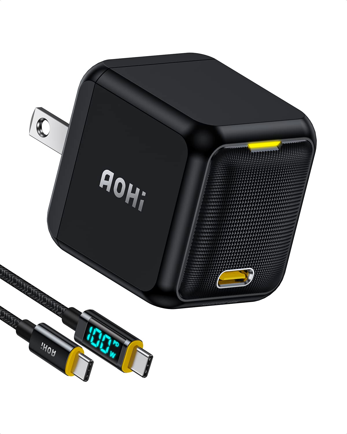 Aohi 65W Pd Usb C Charger, Gan+ Magcube Fast Wall Charger Power Adapter With 4Ft Usb C To Usb C Led Display Cable For Notebook M