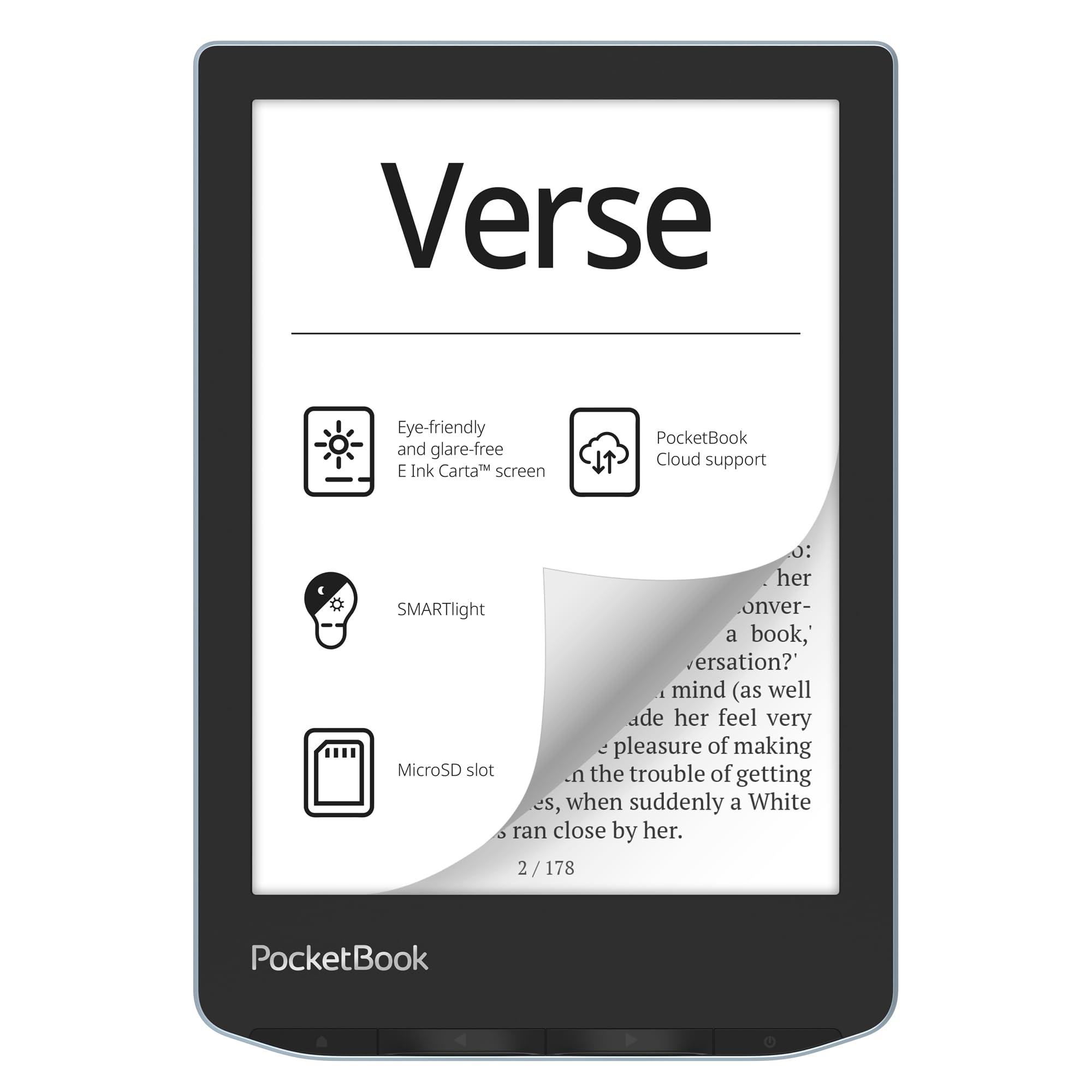 Pocketbook Verse E Reader | Eye Friendly 6'' E Ink Carta Hd Touchscreen | Adjustable Smartlight | Up To 1 Month Of Battery Life 