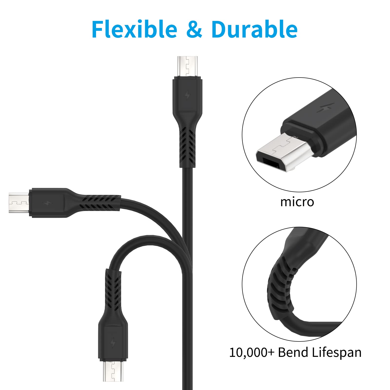 Short Micro Usb Cable 1Ft [5 Pack] Usb 2.0 Micro Usb Charging Cable Android Charger Cord For Samsung Galaxy S7 Edge S6 J7 Note 5