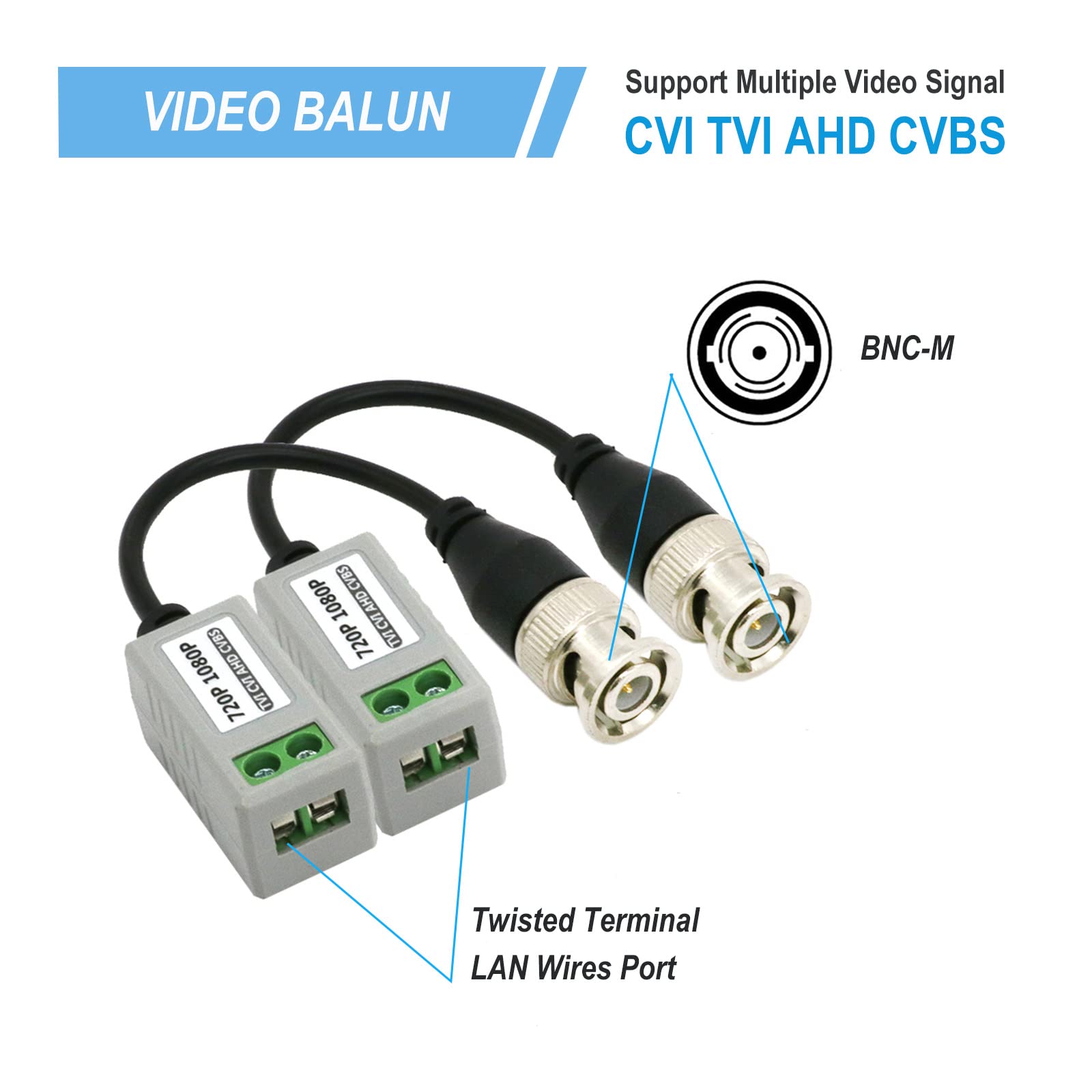 5 Pairs (10Pcs) Passive Video Balun Connector, Hd Mini Cctv Bnc Video Balun Transceiver Transmitter Ahd/Tvi/Cvi Cable Connectors