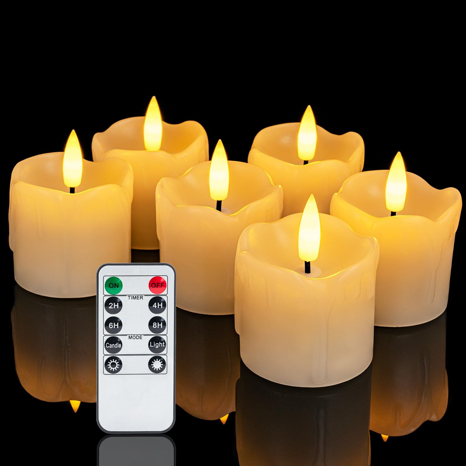 Homemory Flameless Votive Candles With Timer Remote, 2'' X 2'' Real Wax, 300+ Hour Realistic Black Wick Battery Operated Candles