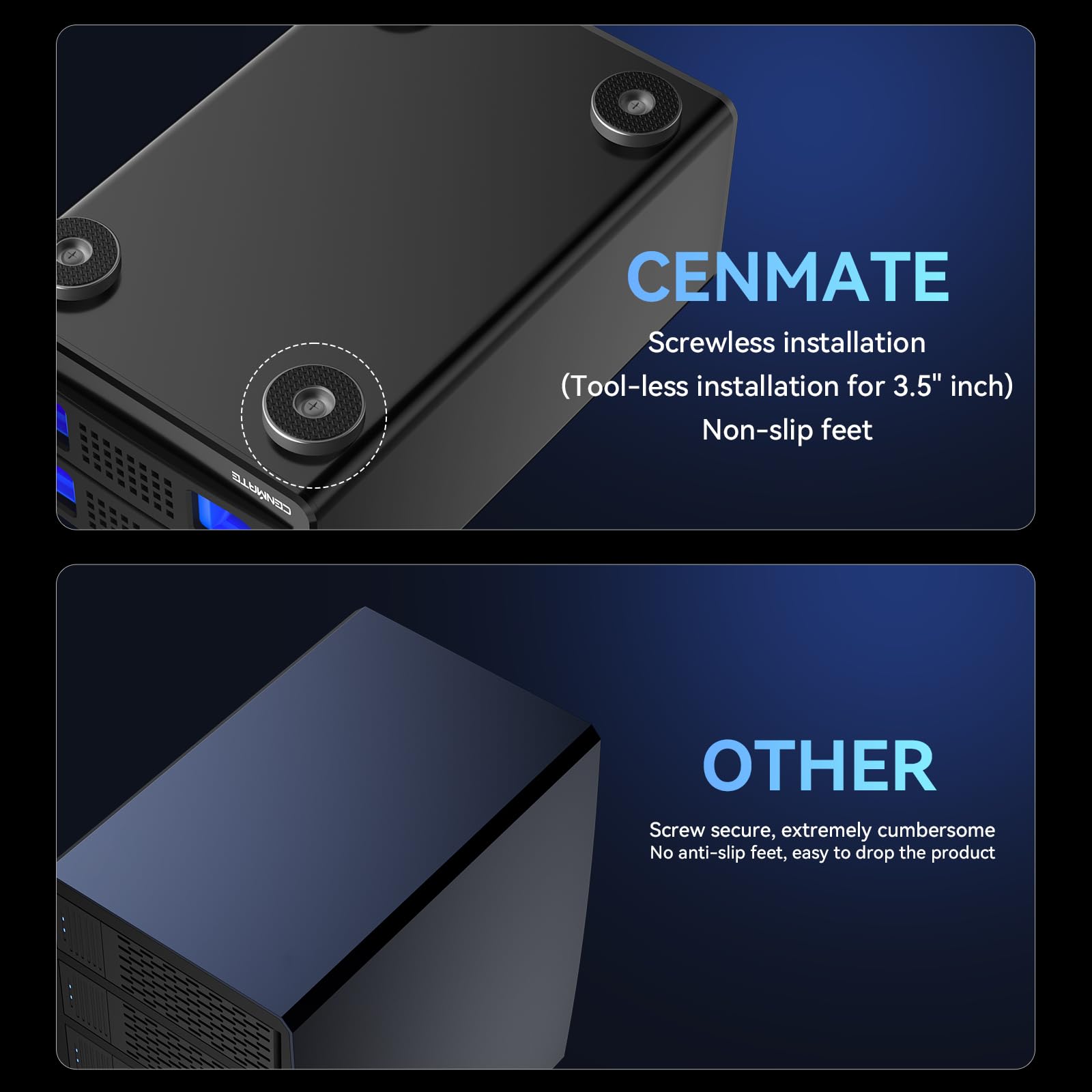 Cenmate Dual Bay Hard Drive Raid Enclosure With Cooling Fan For 2.5/3.5'' Sata Hdd/Ssd With Usb A/C 3.0 Cable, 3.5 Hard Drive En