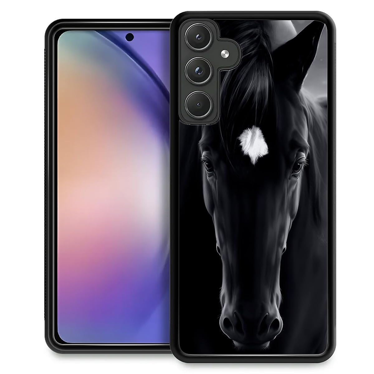 Fkbrcl4U For Samsung Galaxy A55 5G Case, Cool Black Horse Face Pattern Graphic Design Girl Boy Soft Silicone Hard Acrylic Shock 