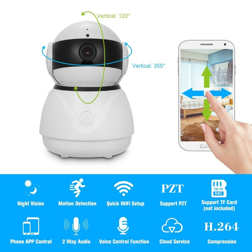 Secueye App 3Mp Home Camera Wifi Pan/Tilt/Zoom 1080P Day/Night Automatic Tracking 2 Way Audio Motion Detection Tf Card Recording