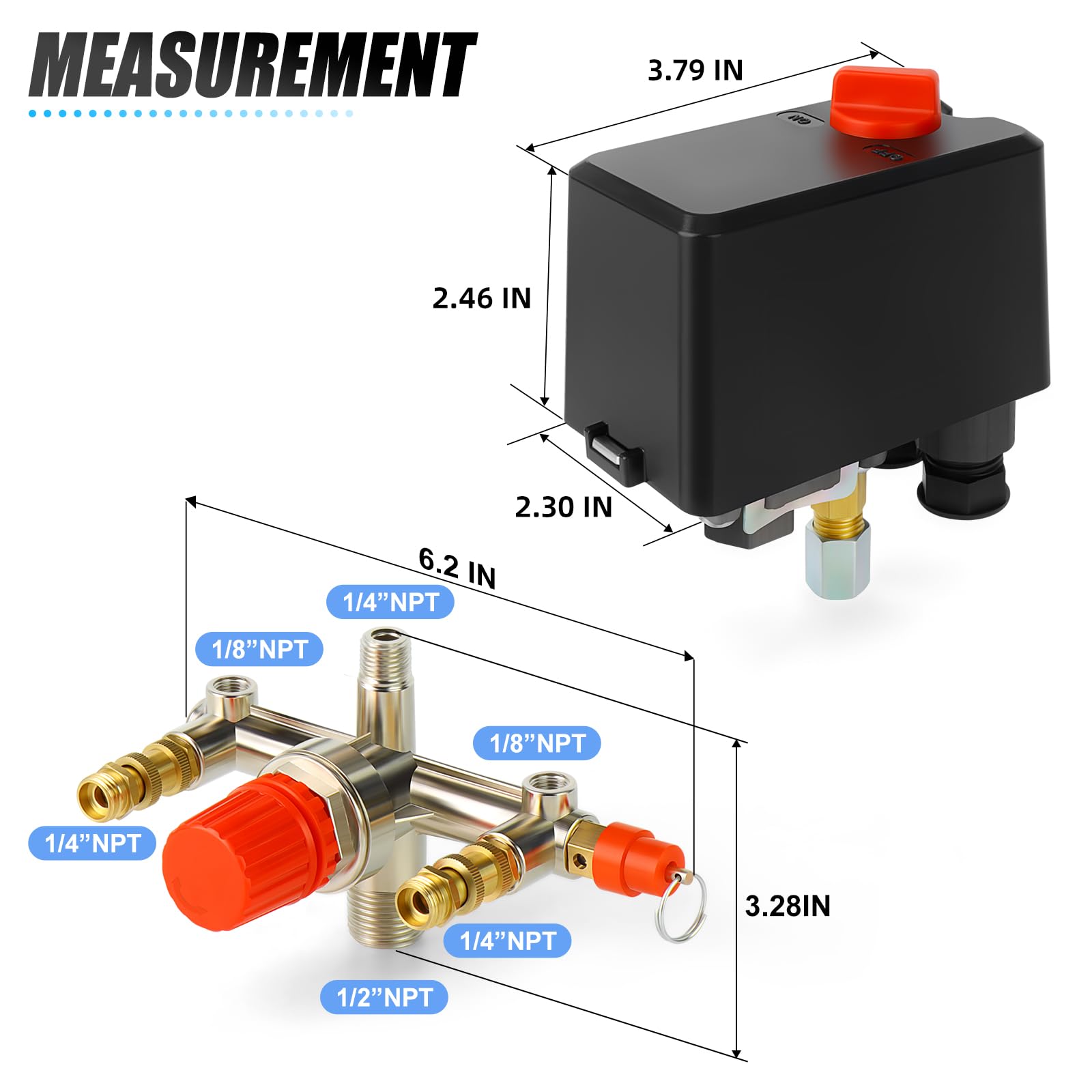 Meanlin Measure Air Compressor Pressure Switch Control Valve 120 150 Psi 110V 240V 1 Way Replacement Parts With 0 180 Pressure G