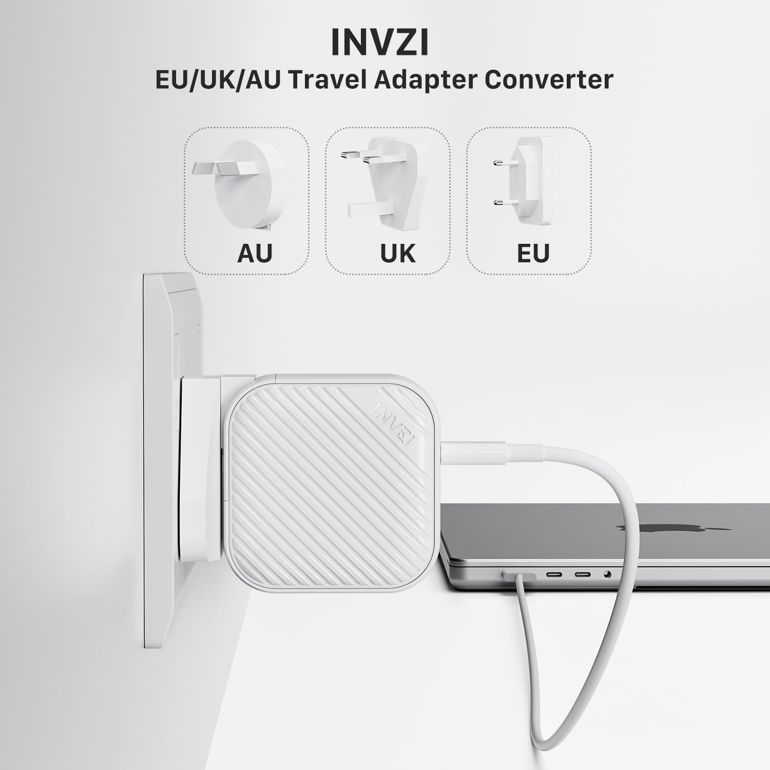 Invzi International Universal Travel Converter With Uk, Eu, Au Adapter For Invzi Ganhub 100W Docking, Ganhub 140W 100W, 65W, 67W
