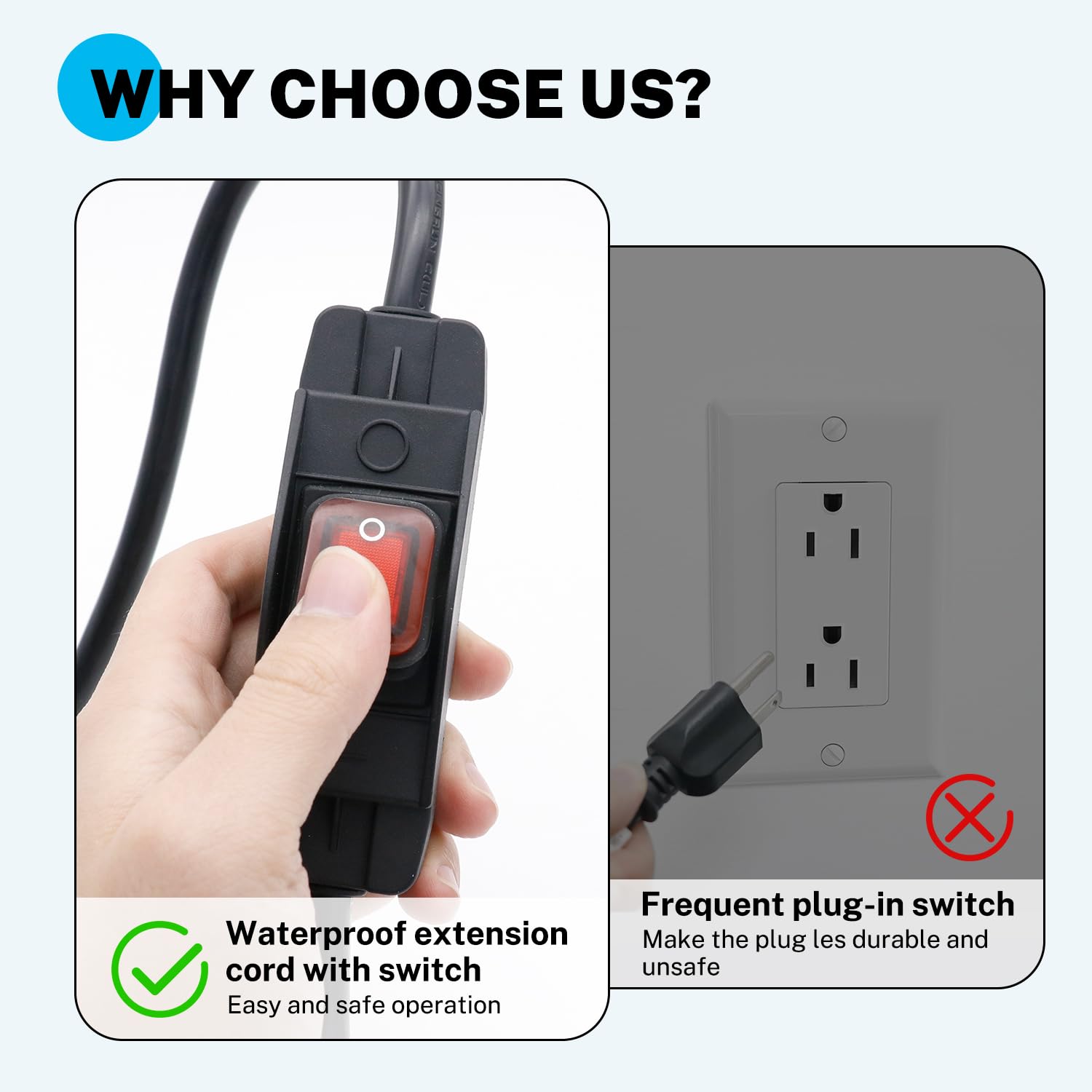 Firmerst 1875W Outdoor Extension Cord With Waterproof Switch 2 Feet