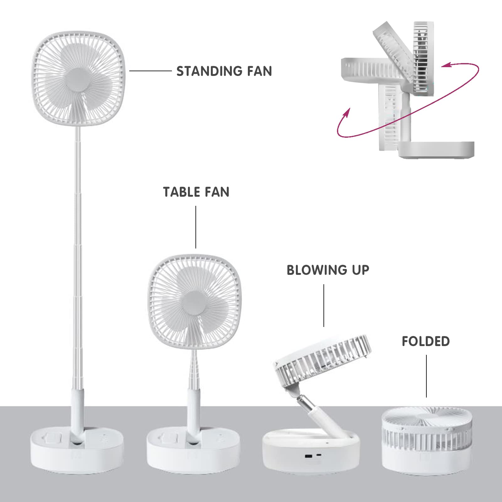 Magesh Oscillating Pedestal Foldable Desk And Floor Fan, Table Fan, Remote Control Telescopic 4 Speed Quiet Timer Fan For Bedroo