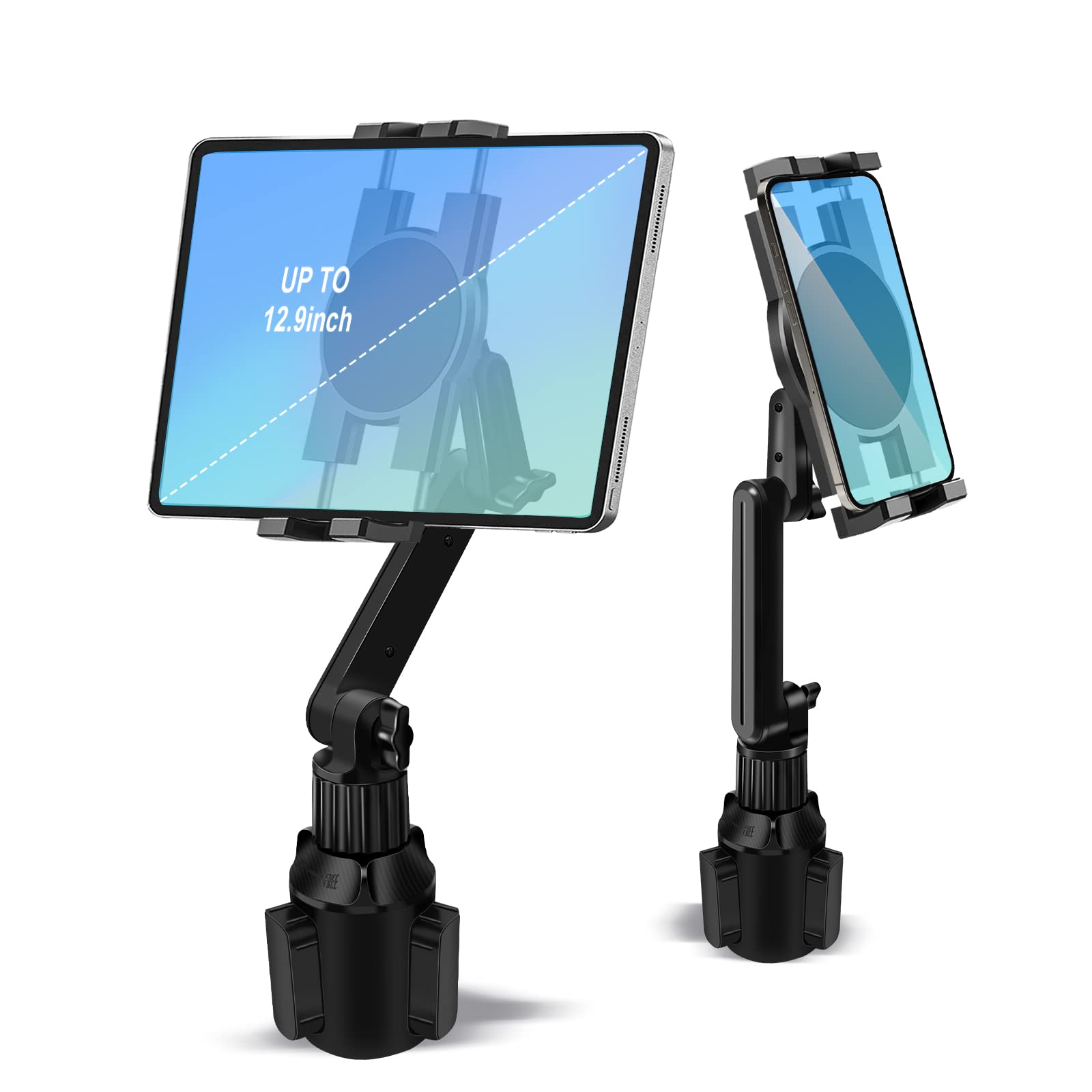 Cup Holder Car Tablet Mount For Truck, 360 Adjustable 15'' Long 2 Arm Stand Holder For Ipad Pro 12.9/11/10.5/9.7/Air/Mini 6/5/4,