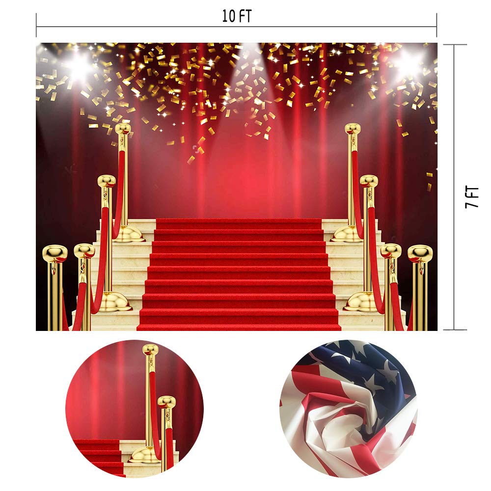 Mtmety 10X7Ft Red Curtain Background Red Carpet Stairs Props Vinyl Photography Video Backdrop Nanme999