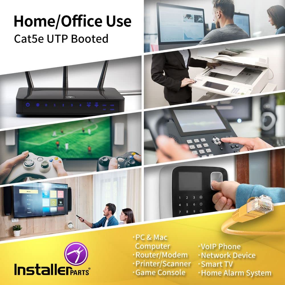 Installerparts (10 Pack Ethernet Cable Cat5E Cable Utp Booted 2 Ft   Yellow   Professional Series   1Gigabit/Sec Network/Interne