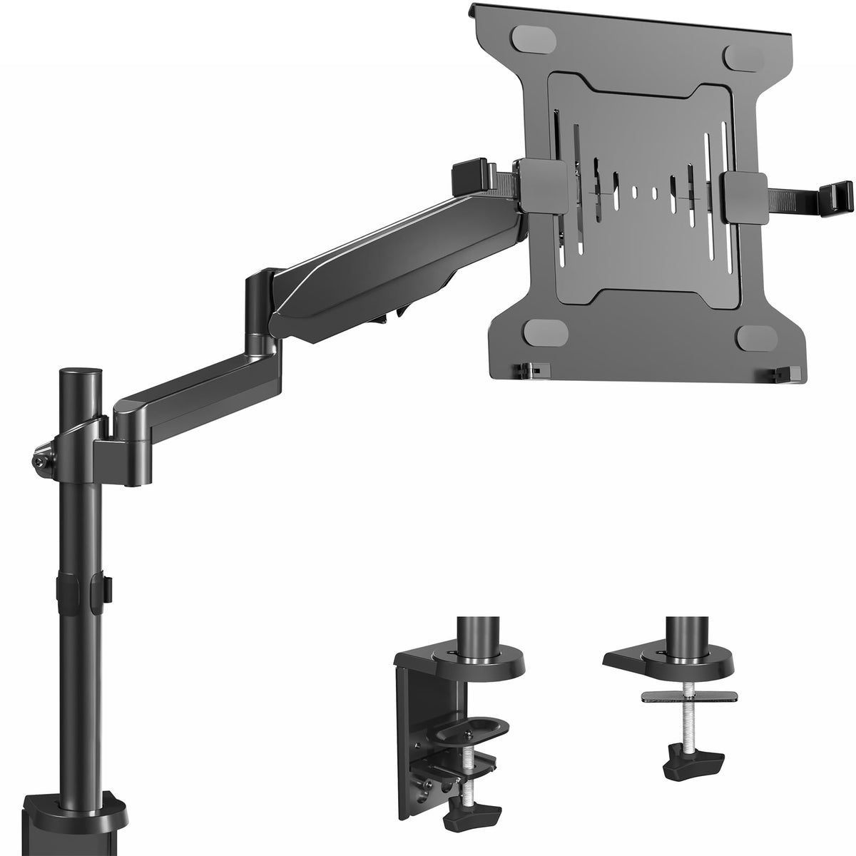 VIVO Universal Adjustable 10 to 15.6 inch Laptop Holder Desk Mount, Single Pneumatic Arm VESA Notebook Stand with C-clamp and Grommet Options, Black, STAND-V101L