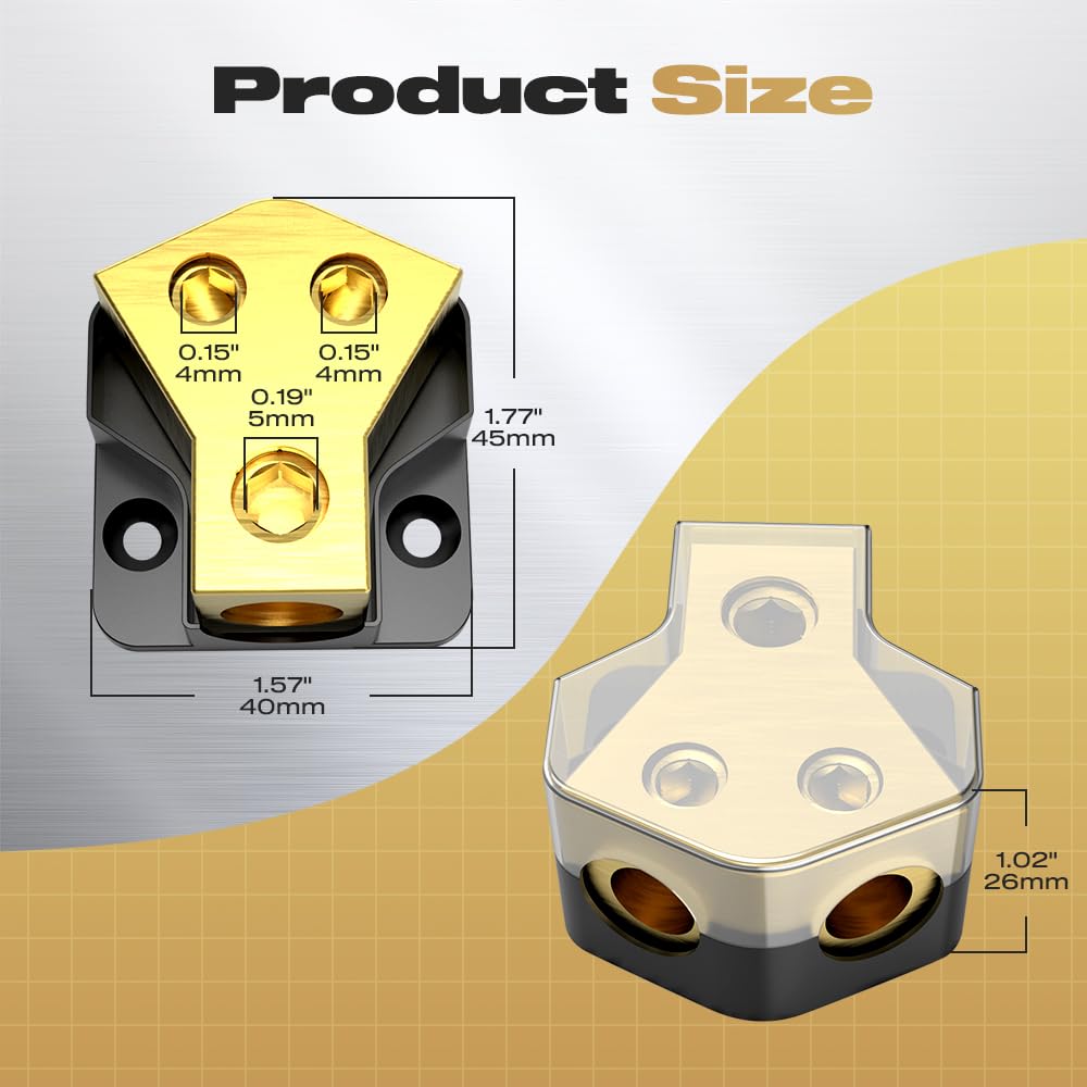 Distribution Block Car Audio, 2 Way Power Distribution Block 0/2/4 Gauge In 4/8/10 Gauge Out Amp Power Distribution Block Car Au