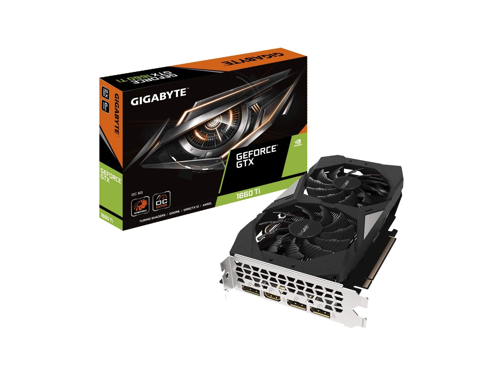 GIGABYTE GeForce GTX 1660 Ti OC 6G 192-bit GDDR6 DisplayPort 1.4 HDMI 2.0B with Windforce 2X Cooling System Graphic Cards- Gv-N1