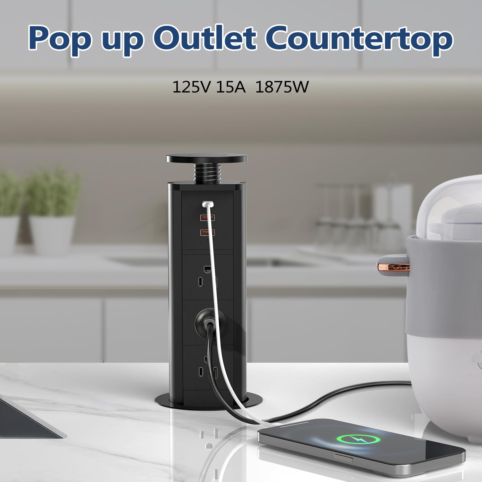 Btu Pop Up Outlet With Usb Ports, Pop Up Outlet For Countertop With 3 Ac Outlet, 2 Usb A Ports And 1 Usb C Port Hidden Outlet Pl