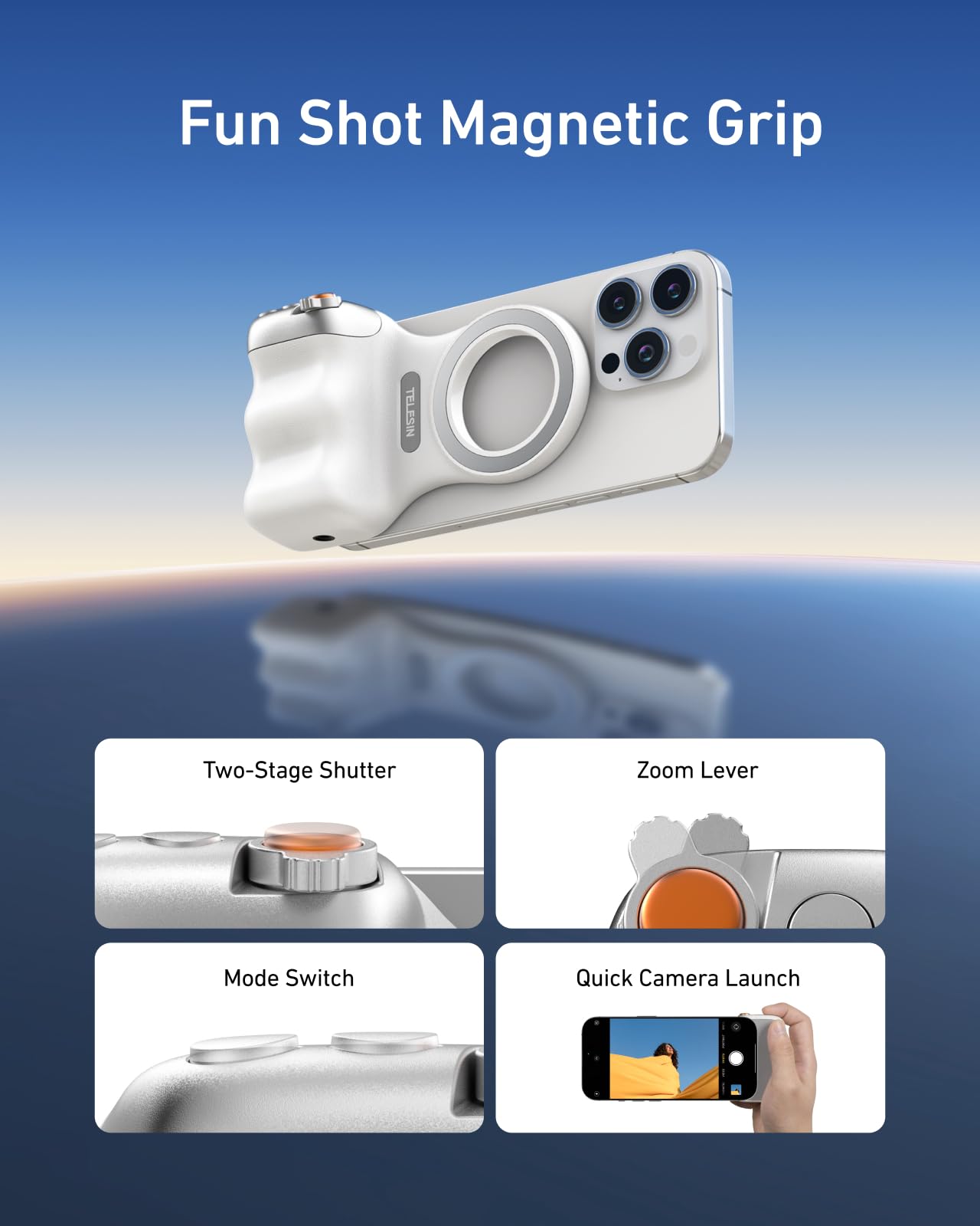 Telesin Fun Shot Magnetic Phone Camera Dslr Style Shutter Grip For Iphone & Android With Detachable Wireless Shutter Button - 1/