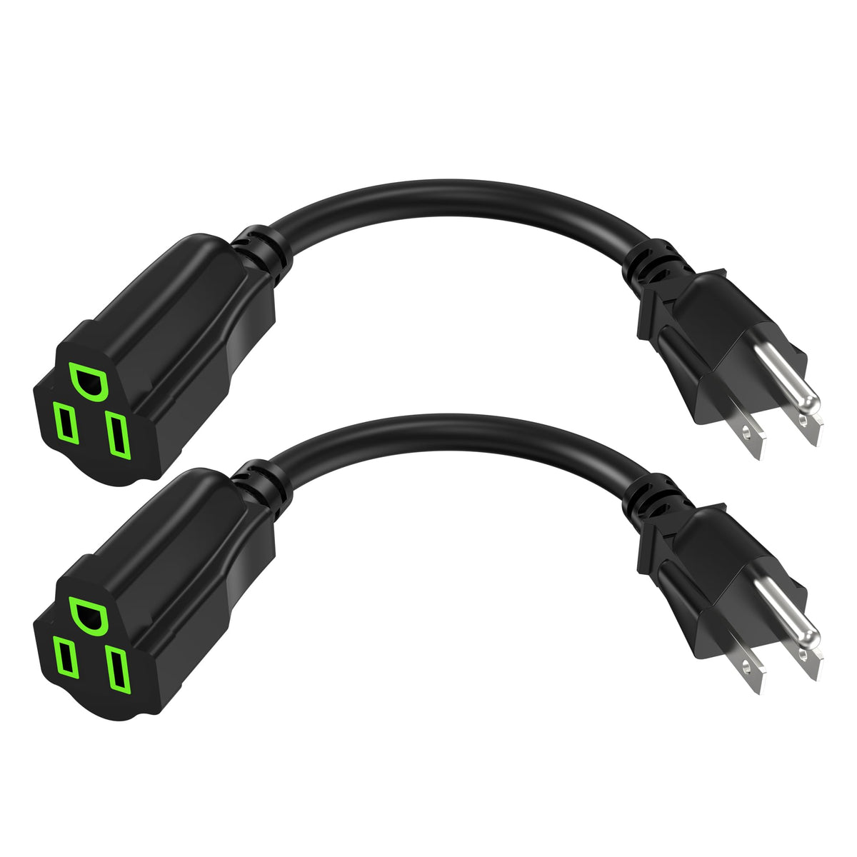 Power Extension Cord 0.5Ft/6Inch(2 Pack), Short 3 Prong Electric Extension Cable Outlet Saver, Single Outlet, Heavy Duty, Waterp